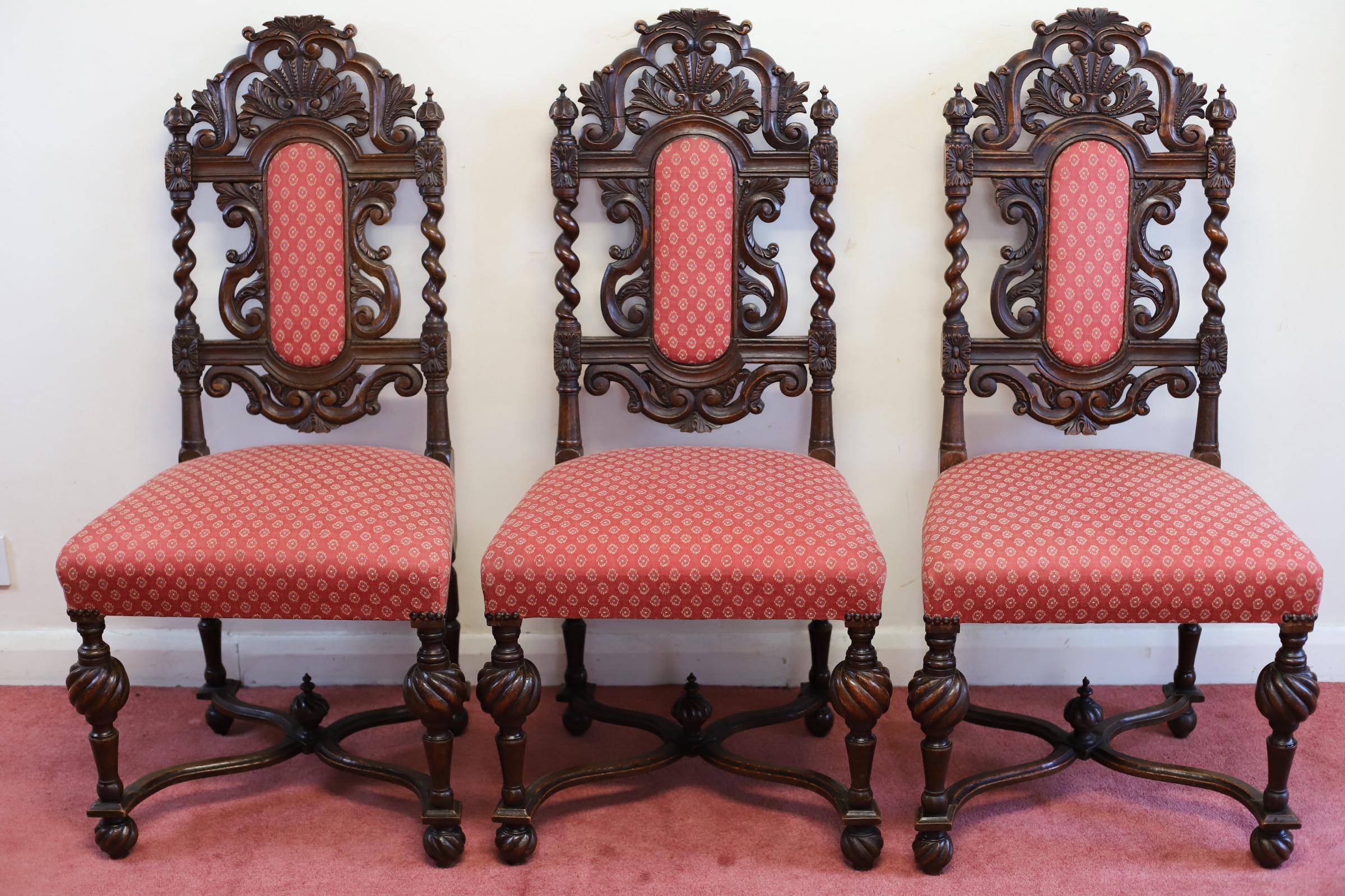 Schöner Satz von sechs viktorianischen Esszimmerstühlen aus englischer Eiche  (Stoff) im Angebot