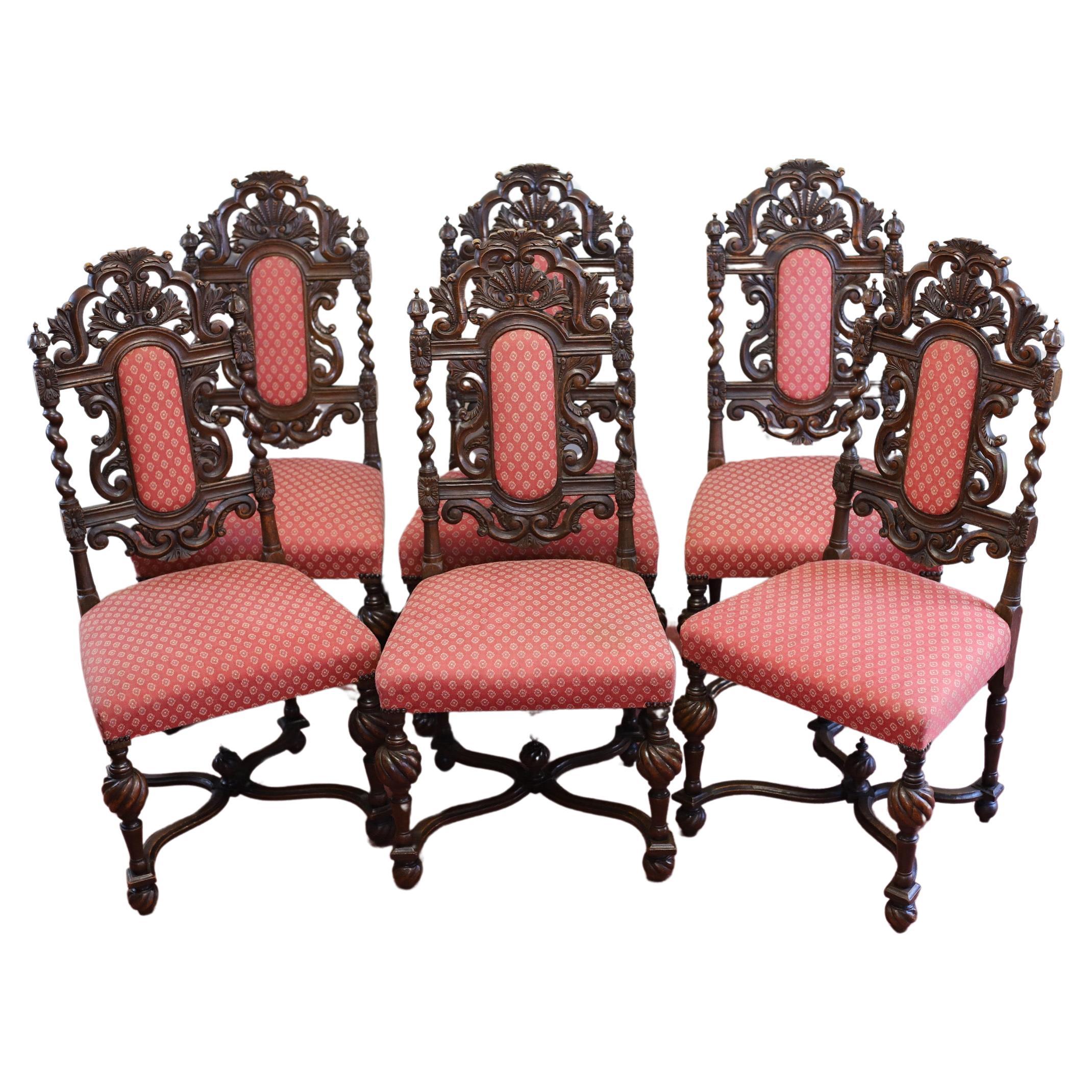 Lovely Set Of Six English Oak Victorian Dining Chairs  For Sale