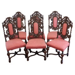 Antique Lovely Set Of Six English Oak Victorian Dining Chairs 