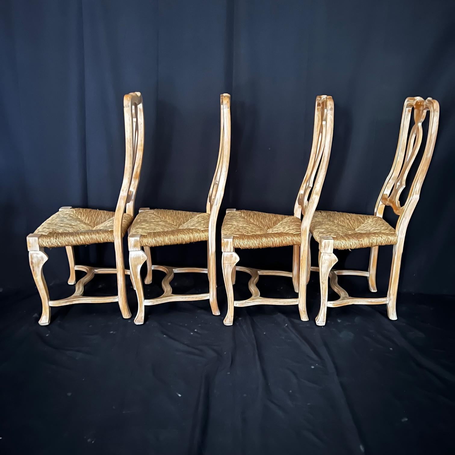 Lovely Set of Six French Rush Seat Cerused Walnut Louis XV Style Dining Chairs For Sale 3