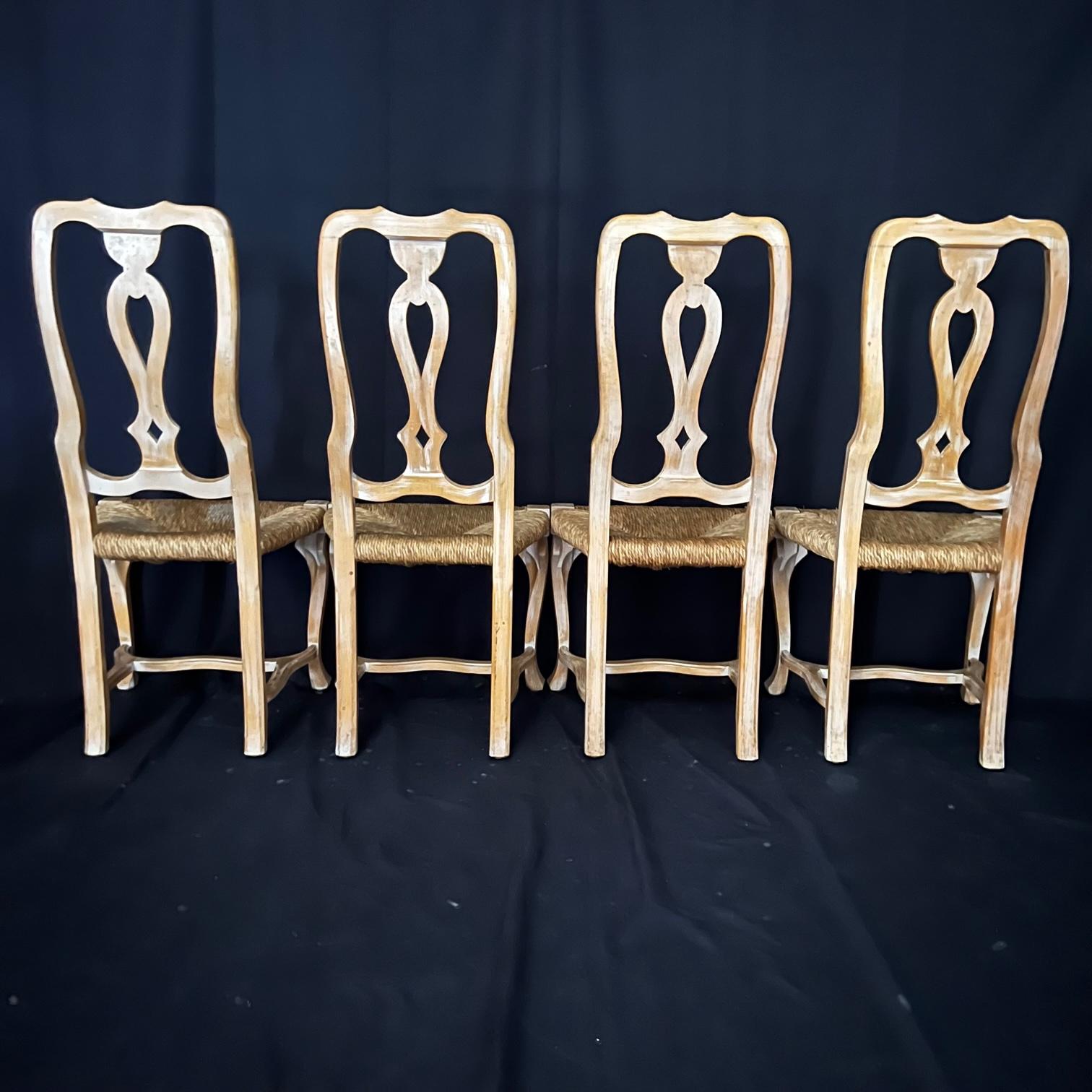 Lovely Set of Six French Rush Seat Cerused Walnut Louis XV Style Dining Chairs For Sale 4