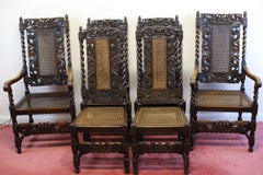 Lovely Set Of Six  Victorian Carved Oak Carolean-Style Dining Chairs