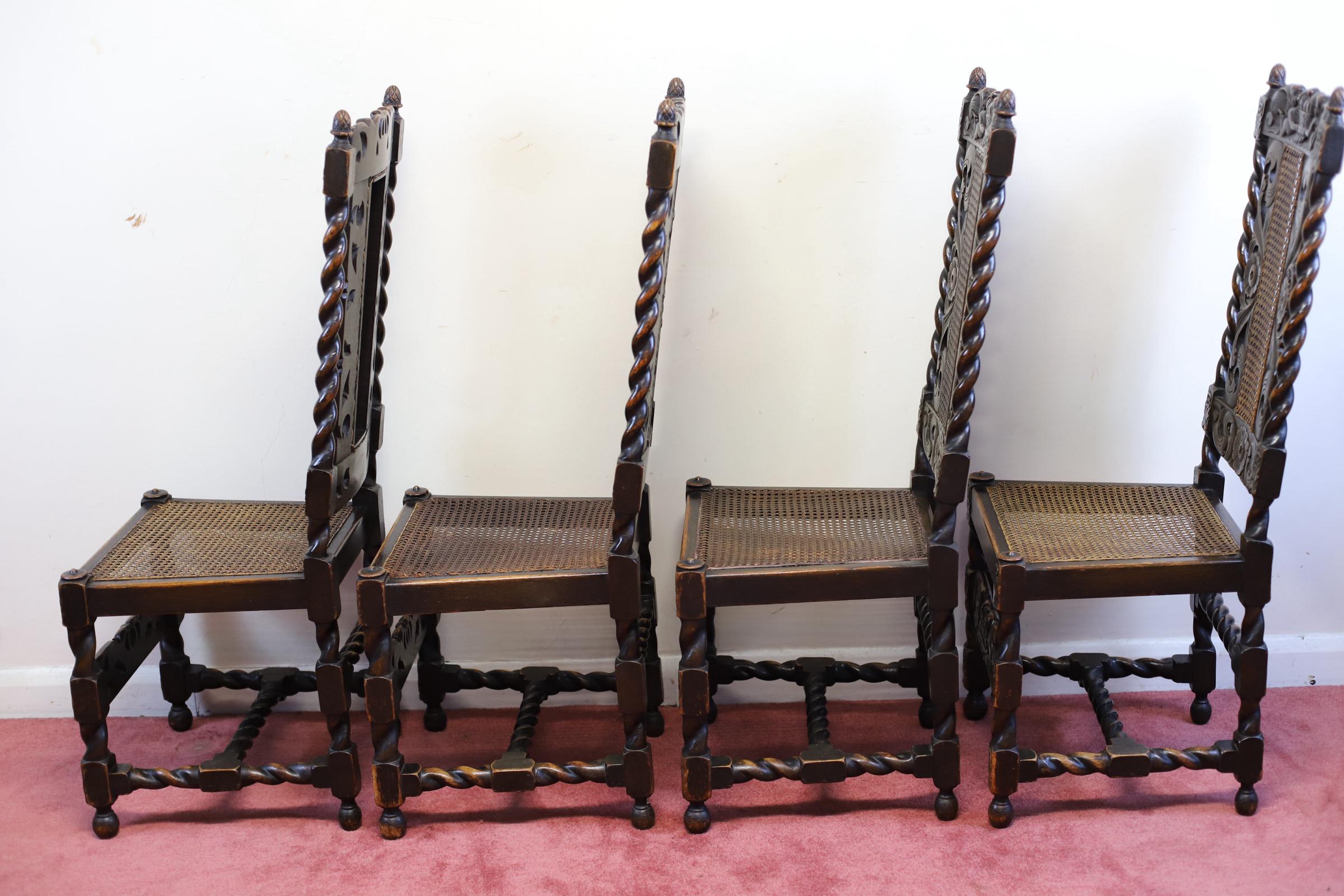 British Lovely Set Of Six  Victorian Carved Oak Carolean-Style Dining Chairs For Sale