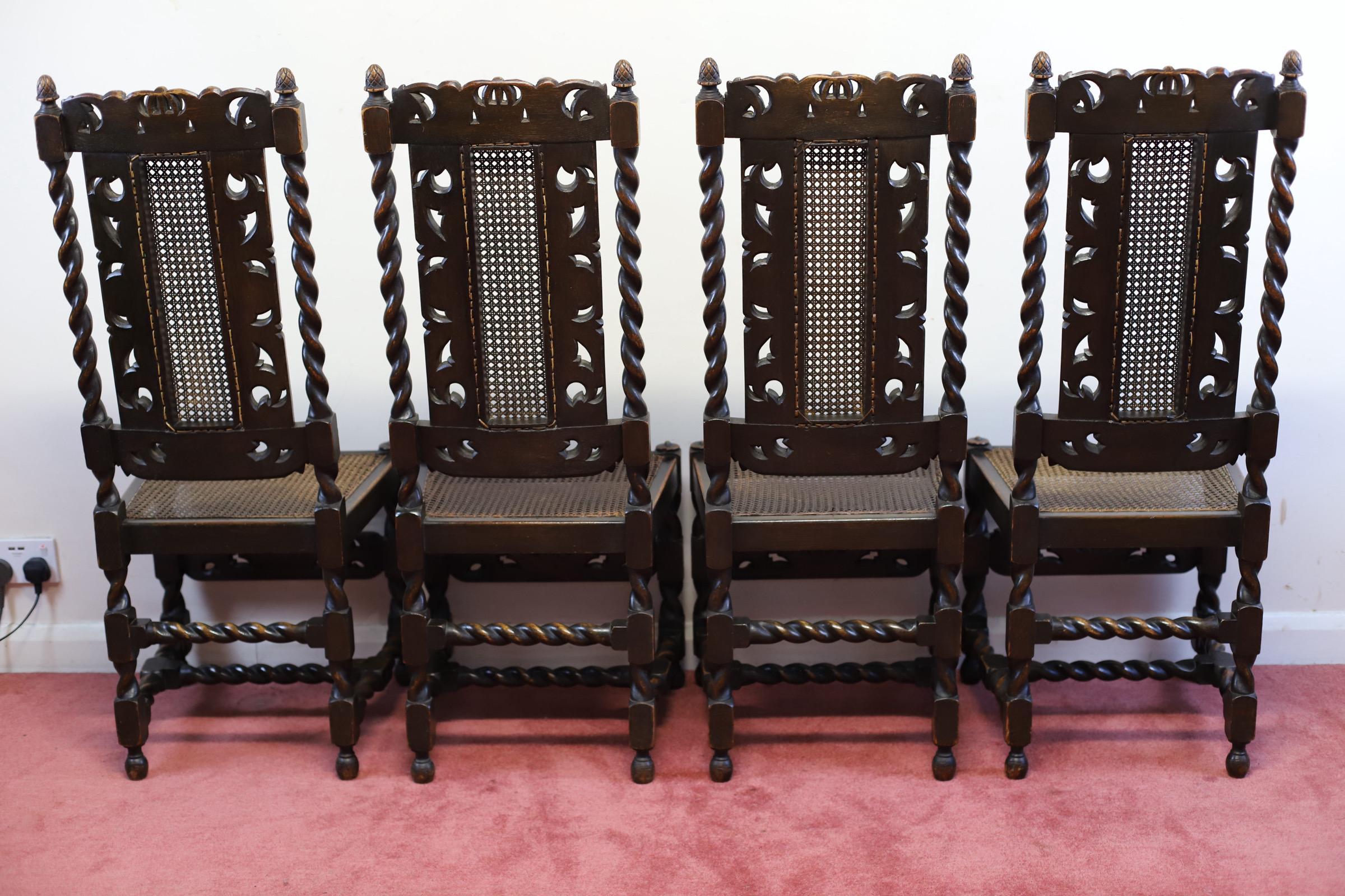 Hand-Crafted Lovely Set Of Six  Victorian Carved Oak Carolean-Style Dining Chairs For Sale