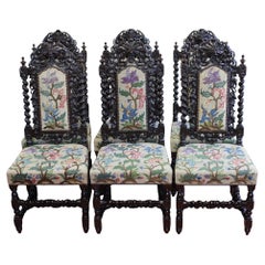 Precioso Juego De Seis Sillas De Comedor Victorianas De Roble