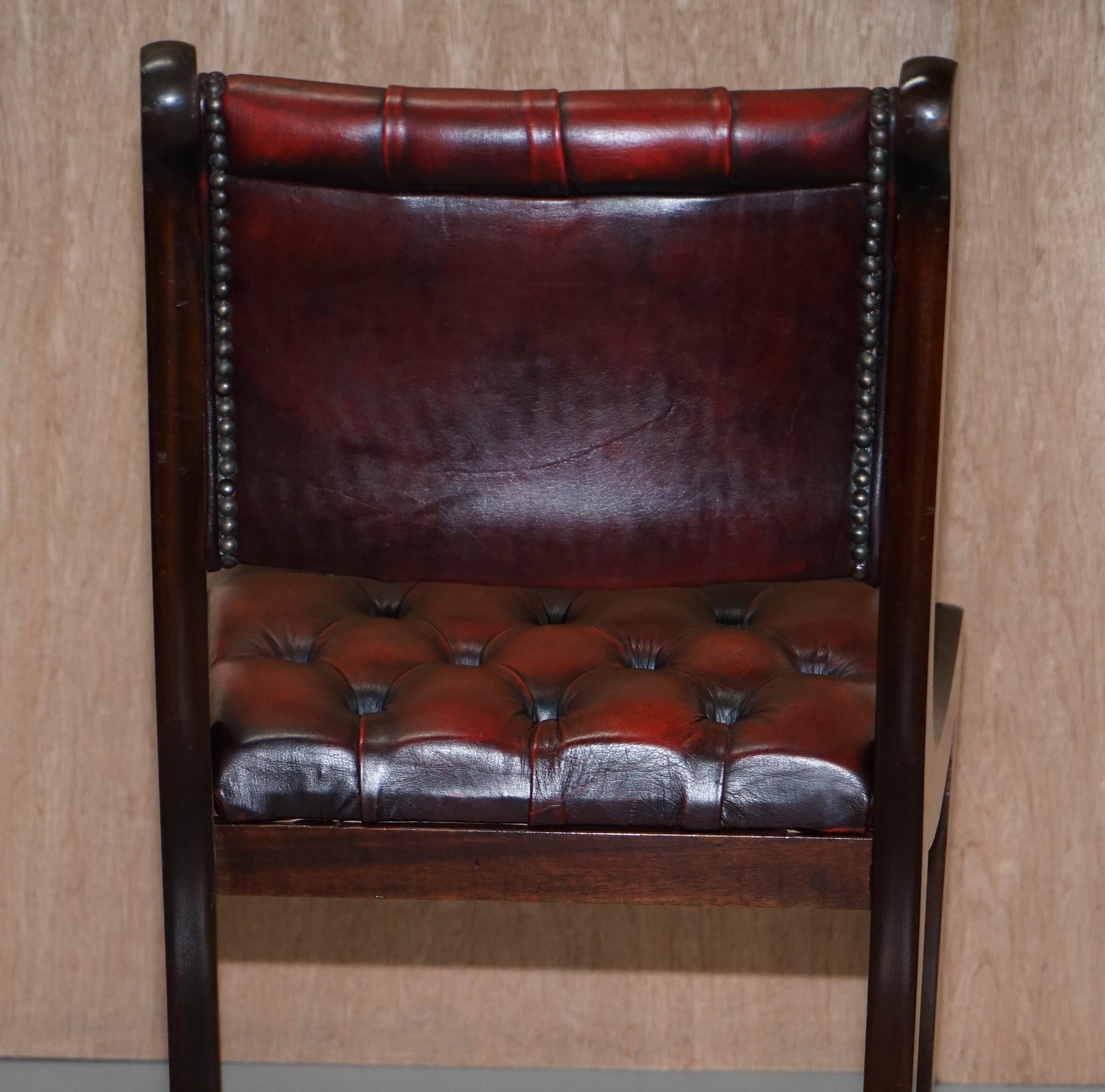 Lovely Set of Six Vintage Chesterfield Mahogany Framed Oxblood Dining Chairs 6 3