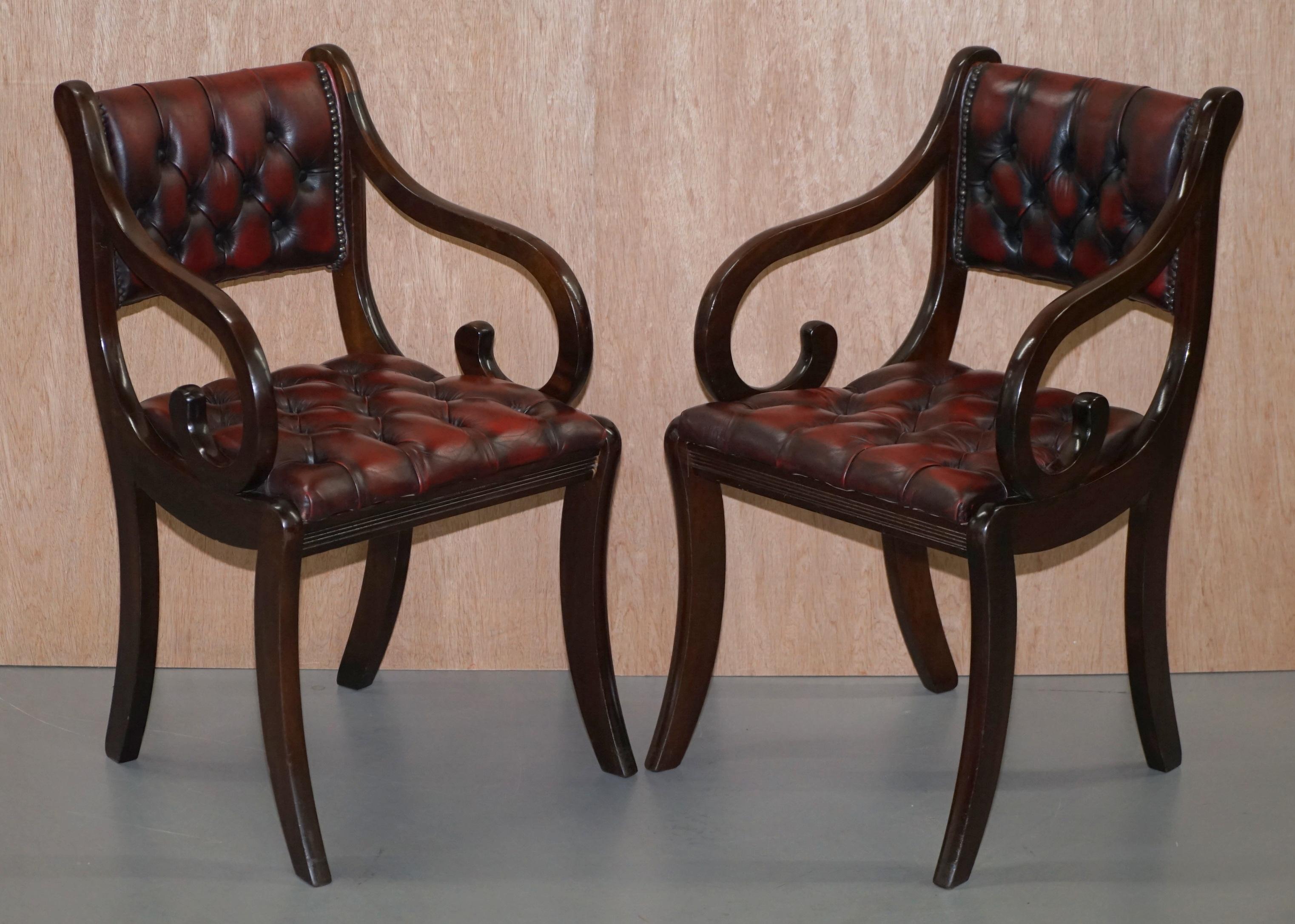 Lovely Set of Six Vintage Chesterfield Mahogany Framed Oxblood Dining Chairs 6 4