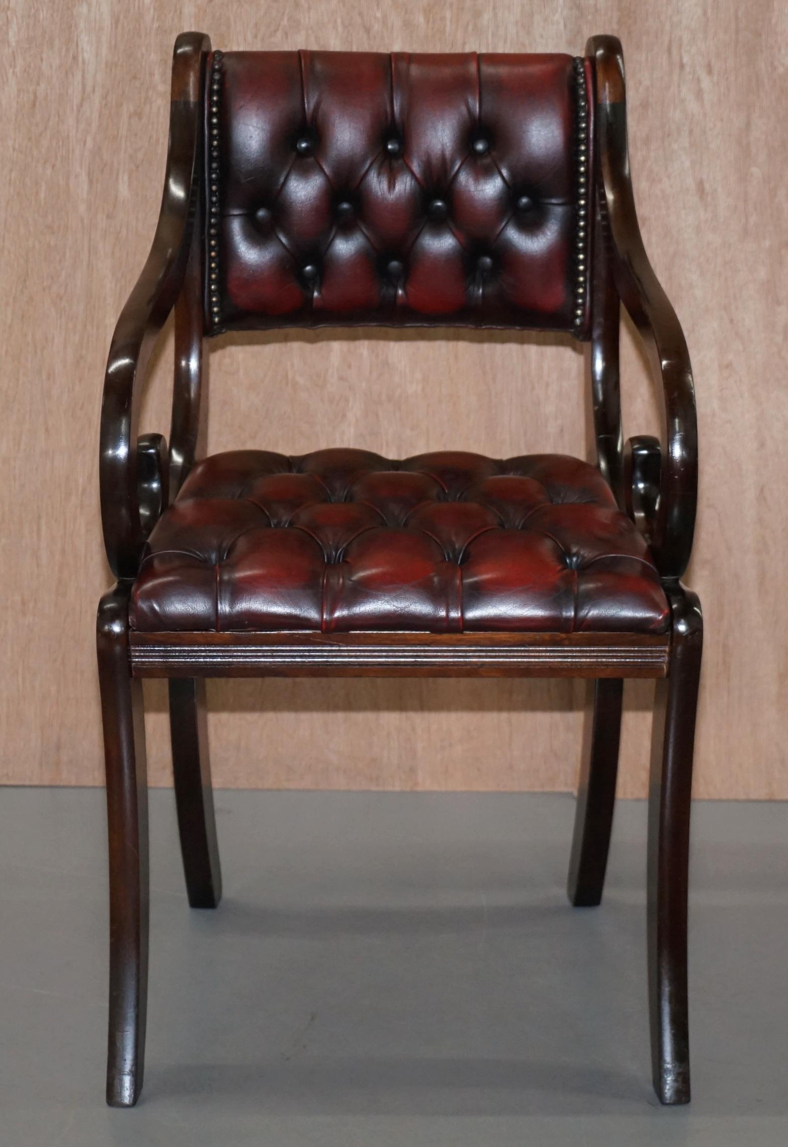 Lovely Set of Six Vintage Chesterfield Mahogany Framed Oxblood Dining Chairs 6 6
