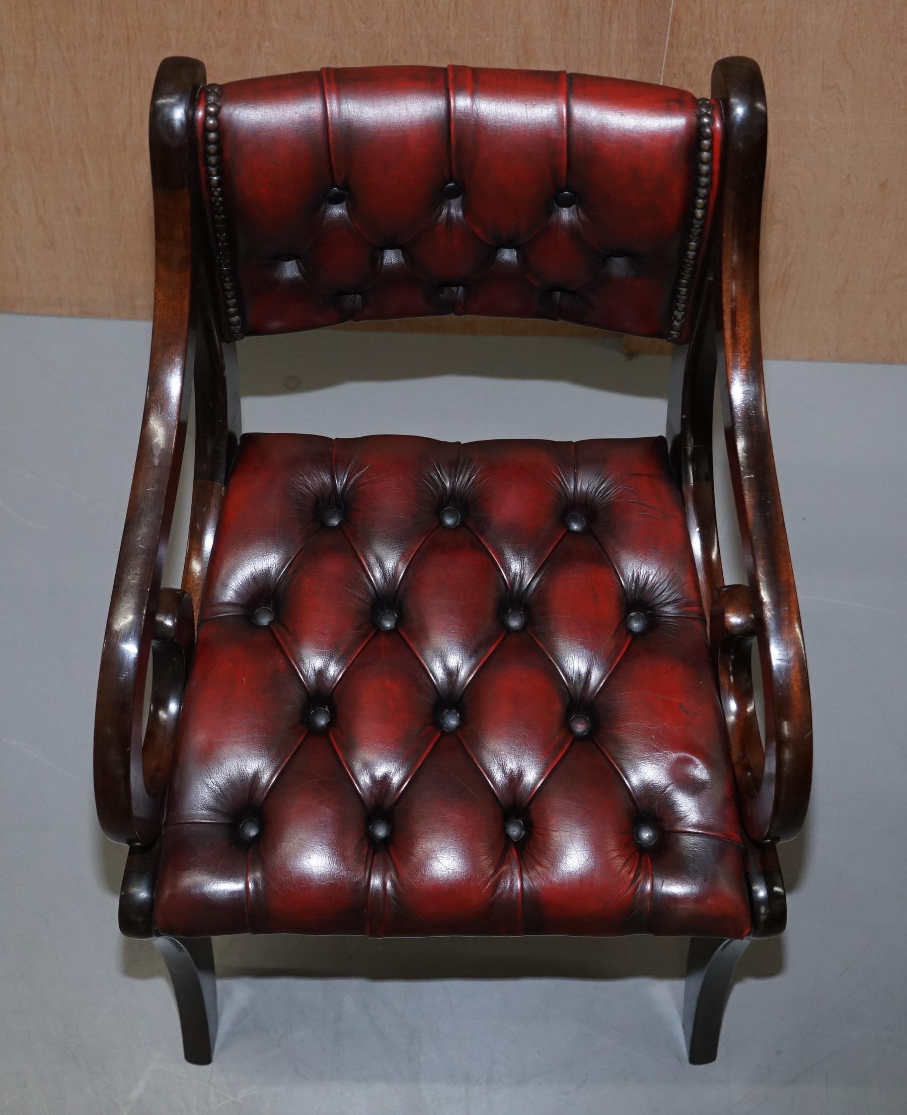 Lovely Set of Six Vintage Chesterfield Mahogany Framed Oxblood Dining Chairs 6 7