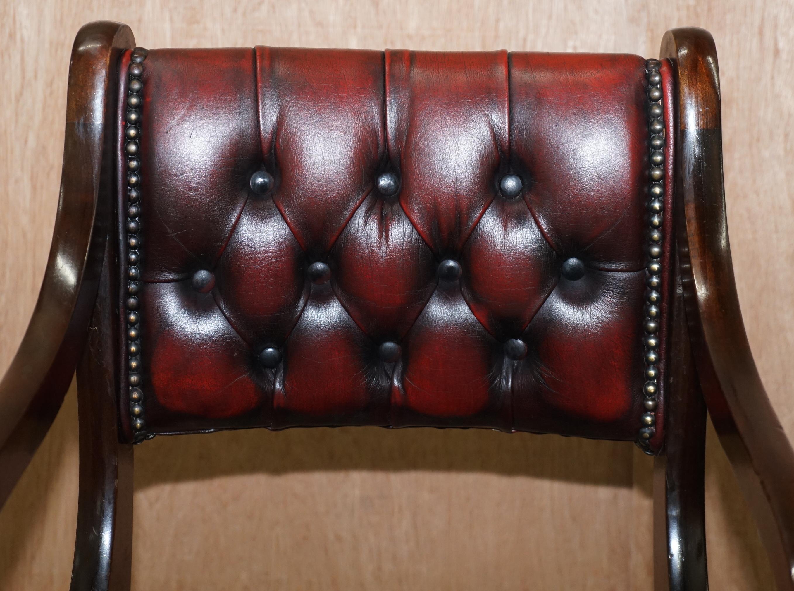 Lovely Set of Six Vintage Chesterfield Mahogany Framed Oxblood Dining Chairs 6 8