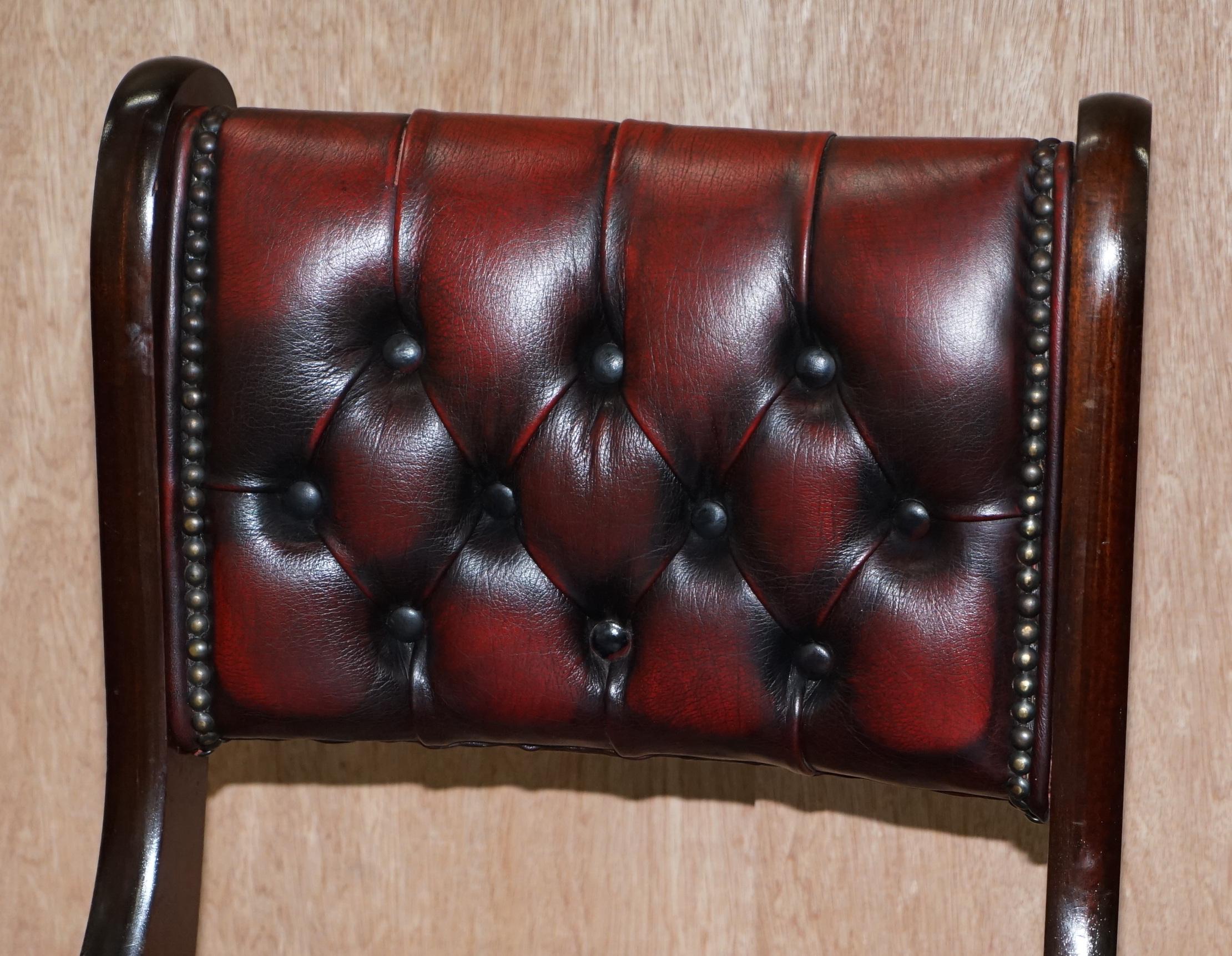 English Lovely Set of Six Vintage Chesterfield Mahogany Framed Oxblood Dining Chairs 6