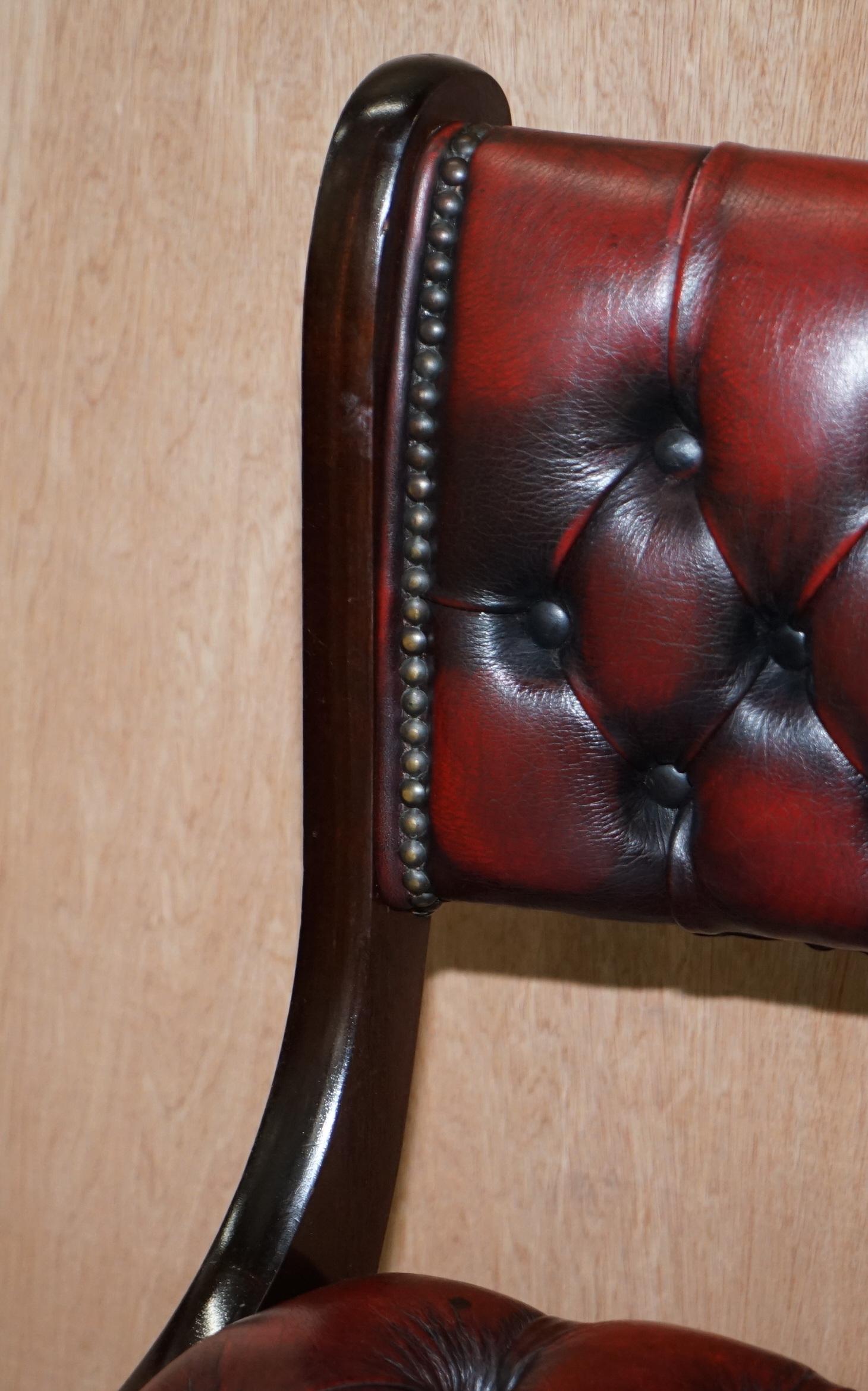 20th Century Lovely Set of Six Vintage Chesterfield Mahogany Framed Oxblood Dining Chairs 6