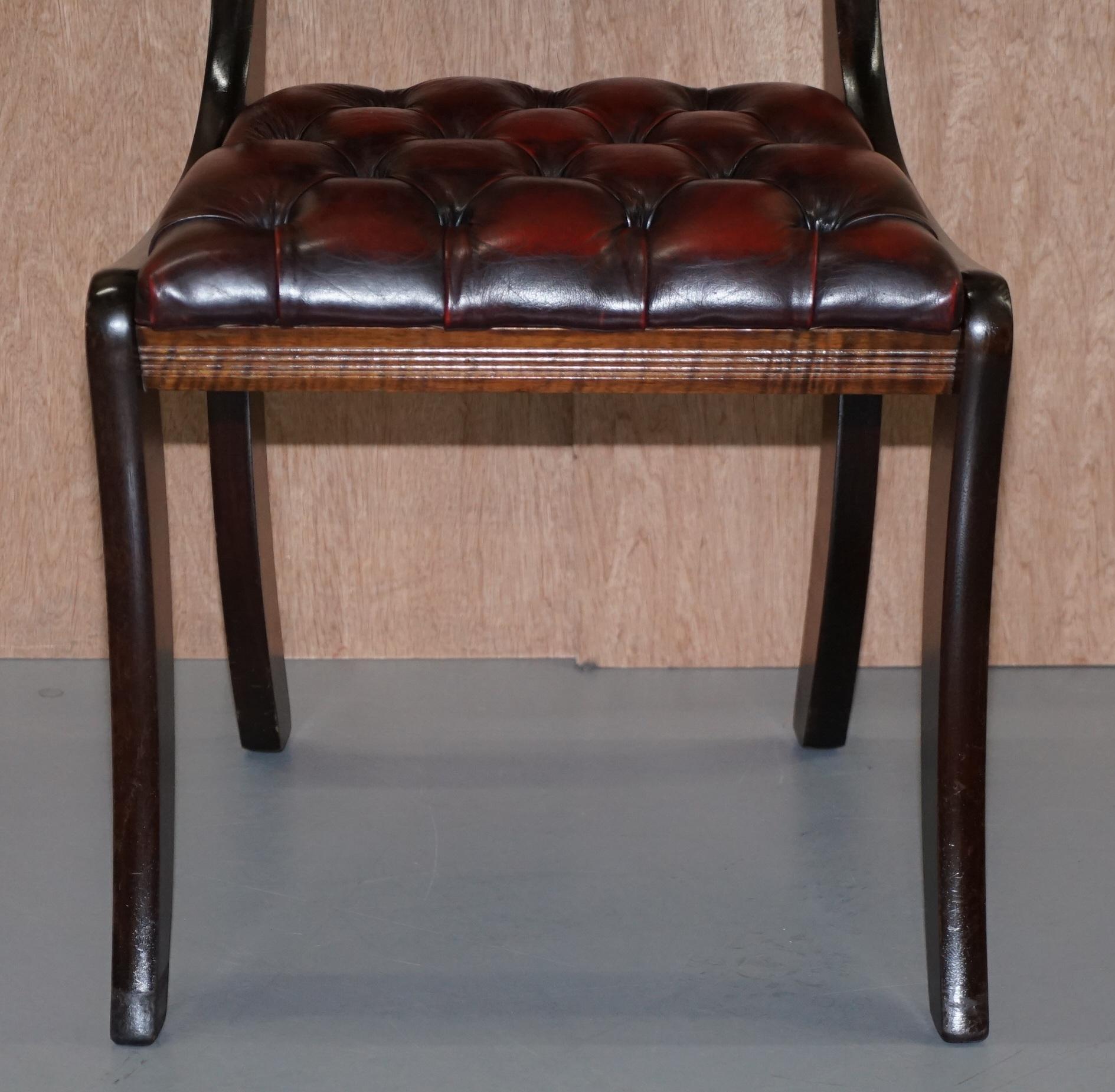 Leather Lovely Set of Six Vintage Chesterfield Mahogany Framed Oxblood Dining Chairs 6