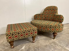 Precioso Sillón Inglés Antiguo Victoriano "Cisne" o "Cuchara" + taburete de pie