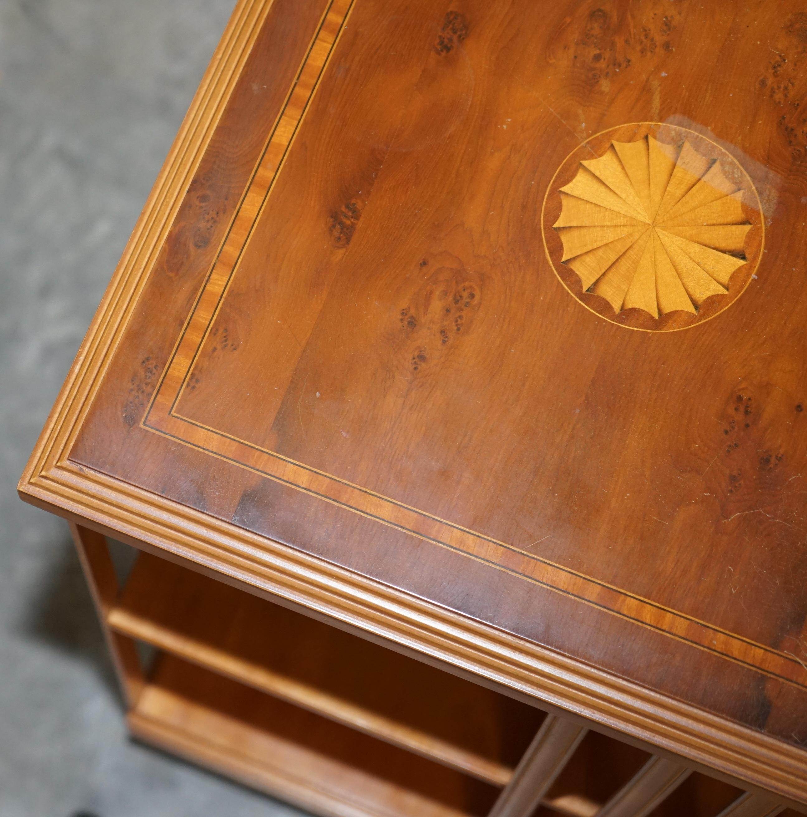 20th Century Lovely Sheraton Revival Burr Yew & Satinwood Revolving Bookcase Side End Table For Sale