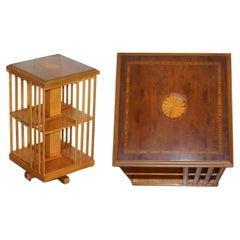 Lovely Sheraton Revival Burr Yew & Satinwood Revolving Bookcase Side End Table