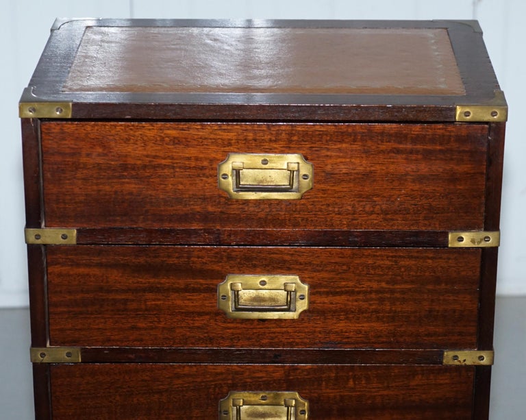 Lovely Side Table Sized Military Campaign Chest Of Drawers Brown
