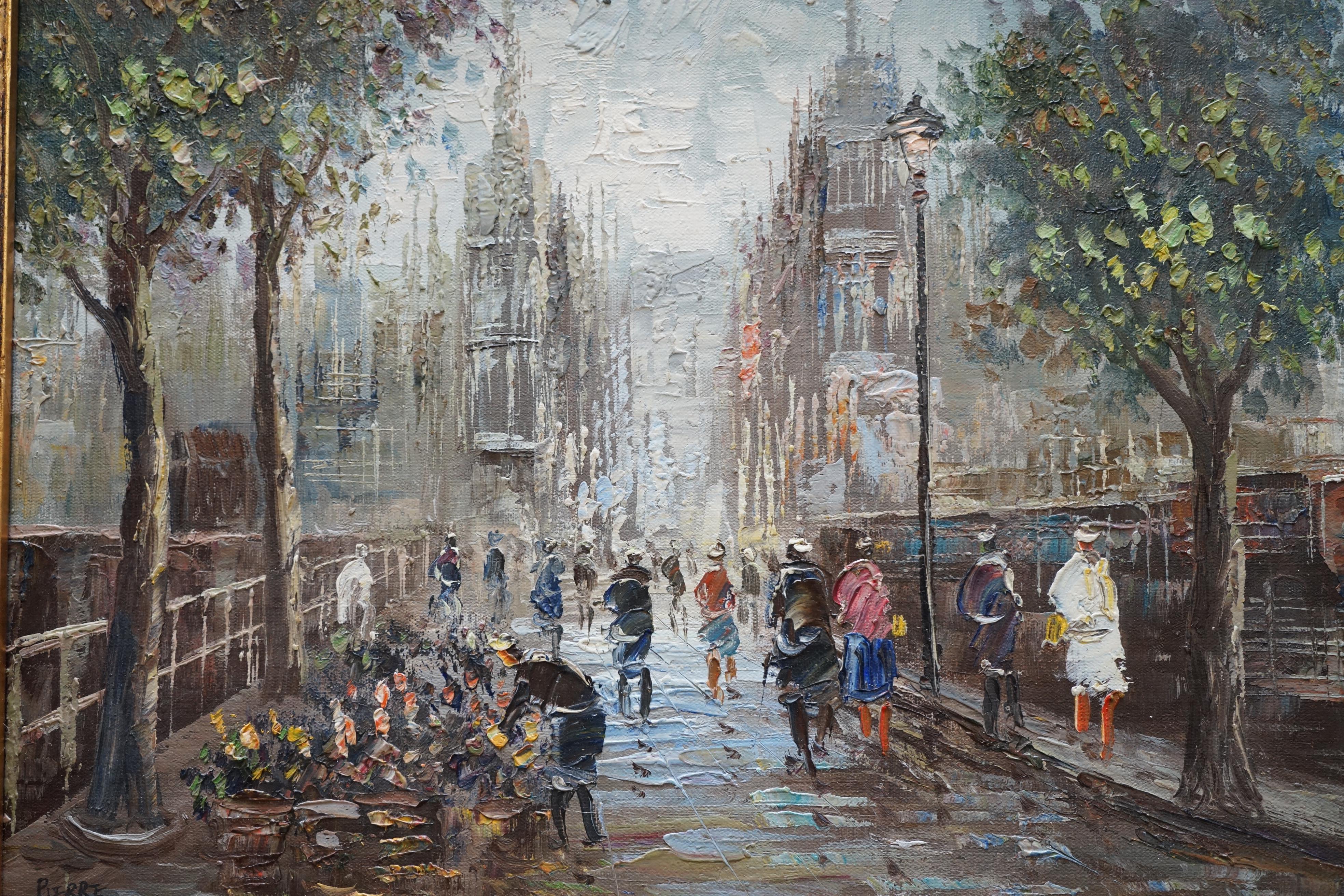 Expressionist Lovely Signed Pierre Oil Painting of a French Paris Street Scene Parisian Love!