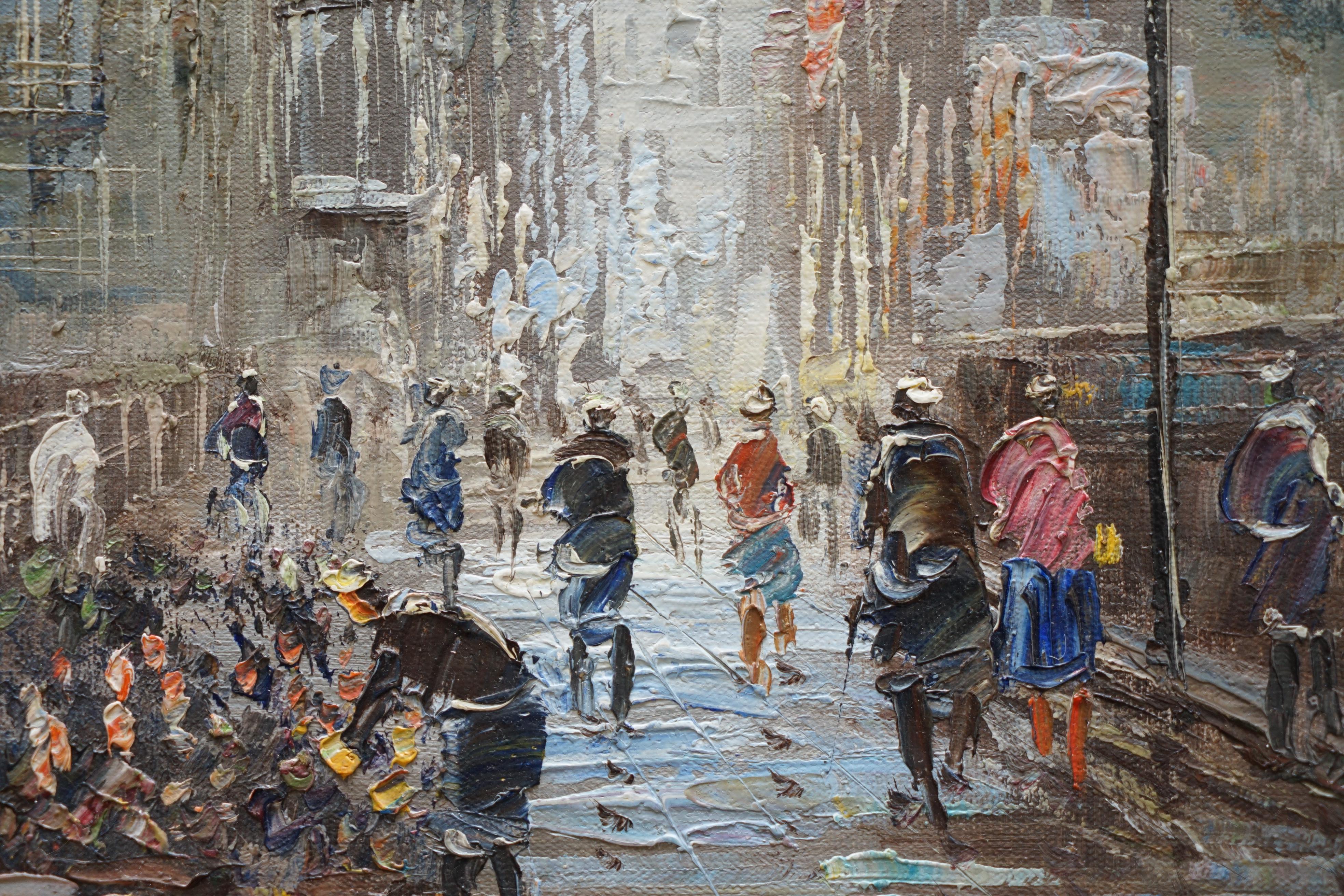 20th Century Lovely Signed Pierre Oil Painting of a French Paris Street Scene Parisian Love!