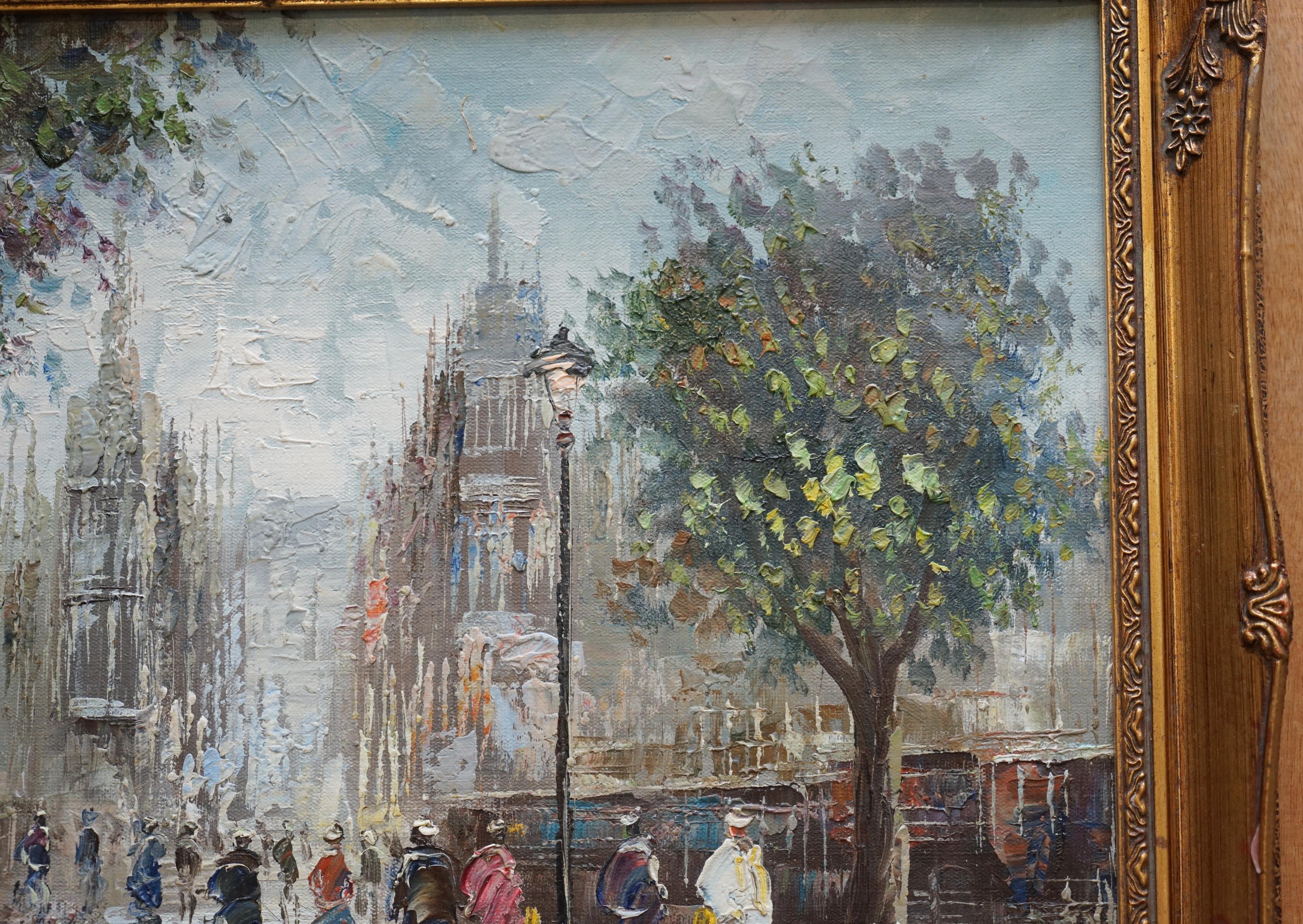 Hardwood Lovely Signed Pierre Oil Painting of a French Paris Street Scene Parisian Love!