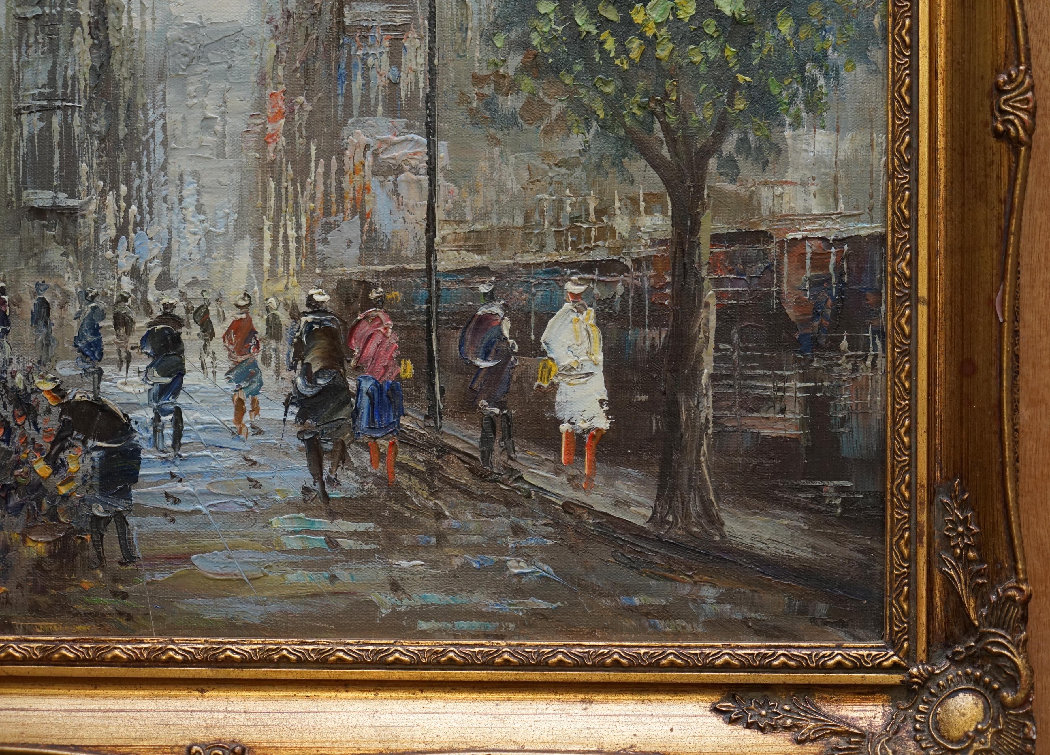 Lovely Signed Pierre Oil Painting of a French Paris Street Scene Parisian Love! 1