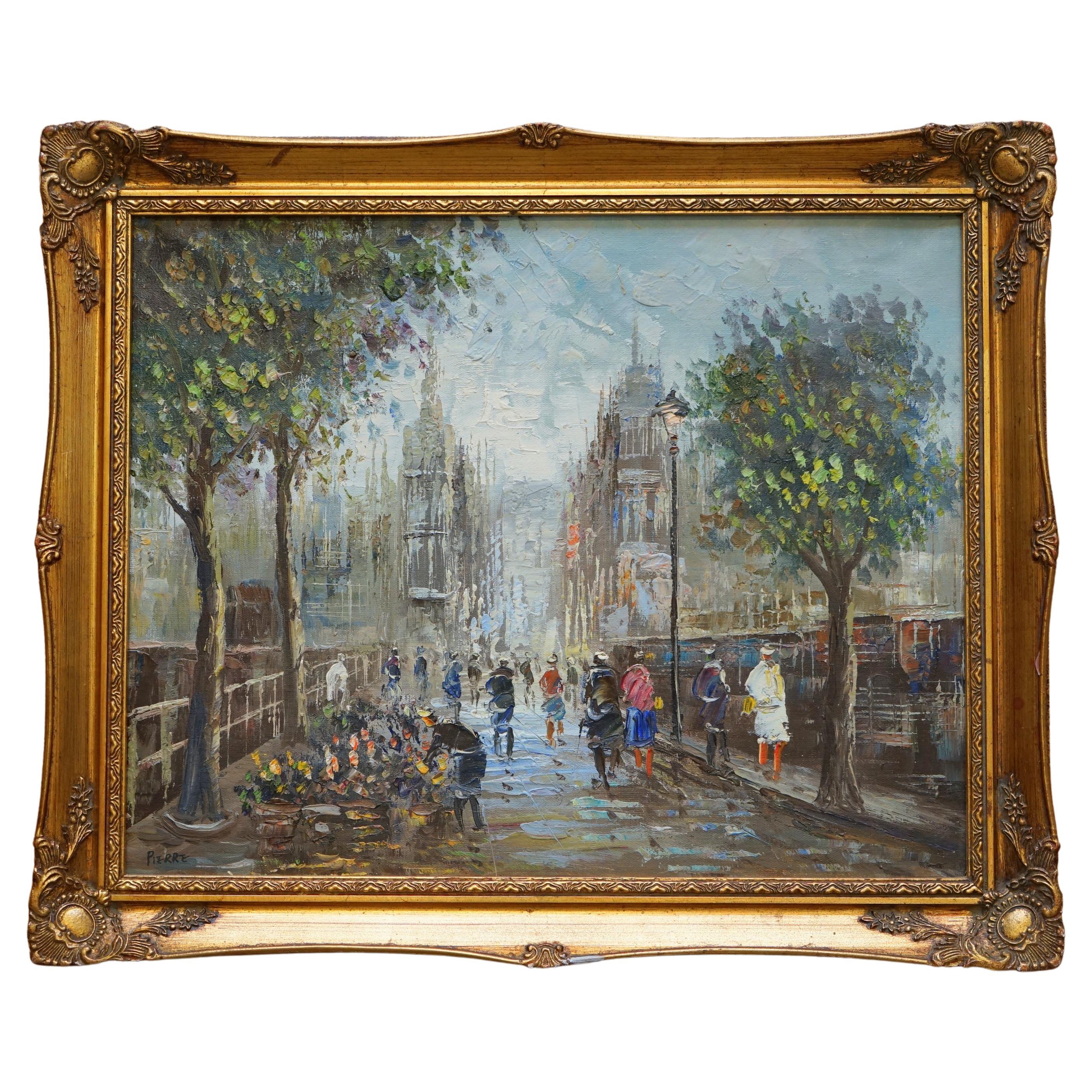 Lovely Signed Pierre Oil Painting of a French Paris Street Scene Parisian Love!