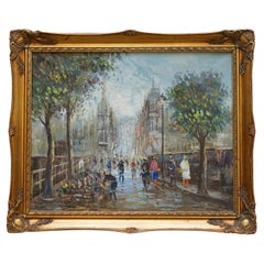 Lovely Signed Pierre Oil Painting of a French Paris Street Scene Parisian Love!