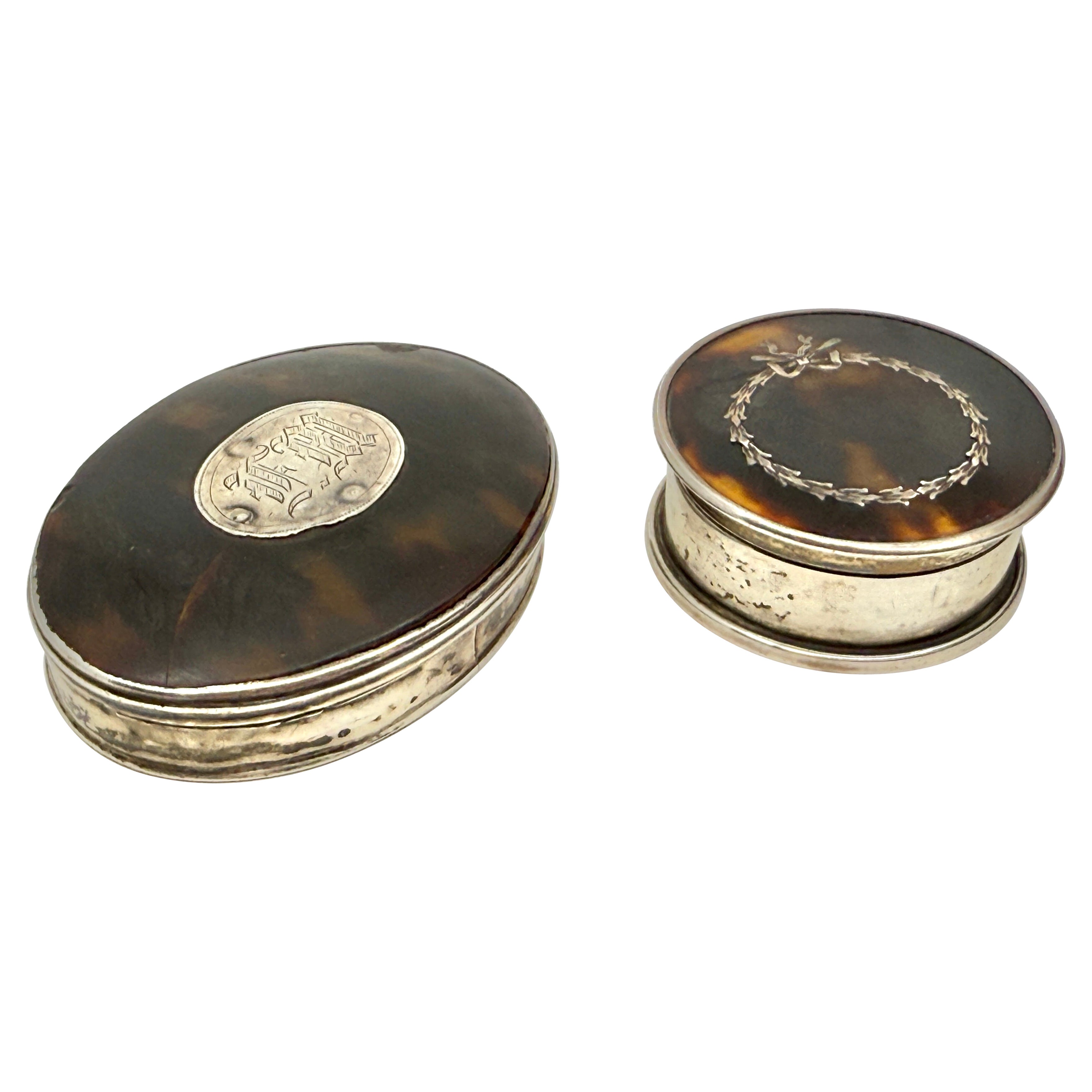 Lovely Silver and Horn Snuff or Trinket Boxes