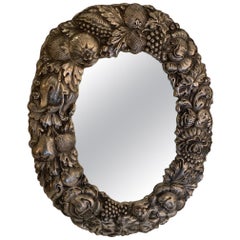 Lovely Silver Plated Repousee Oval Tabletop Mirror
