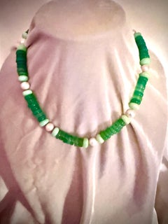 Lovely single strand of chrysoprase and Peruvian blue opals w
