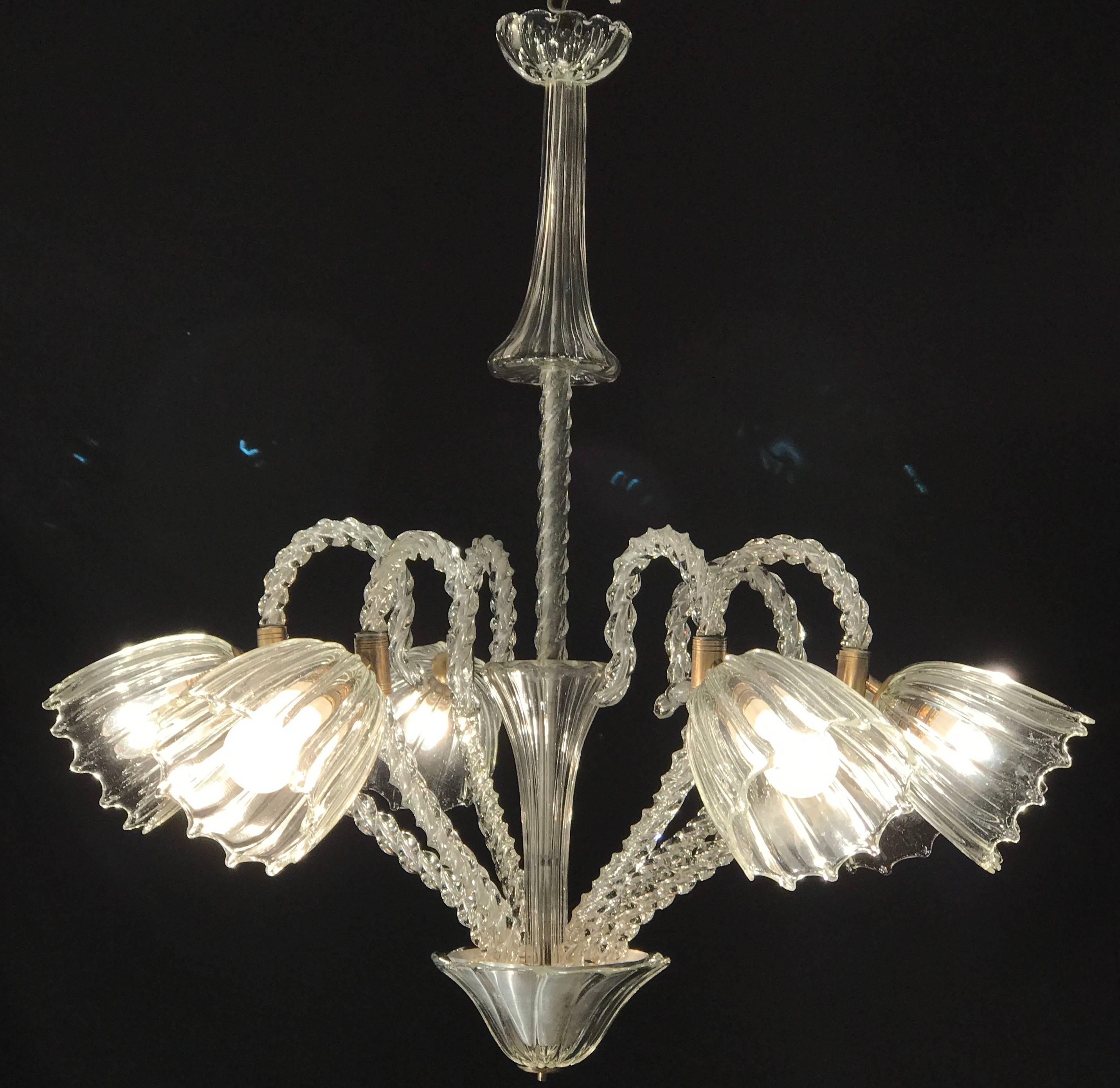 Lovely Six-Light Murano Glass Chandelier by  Ercole Barovier 1