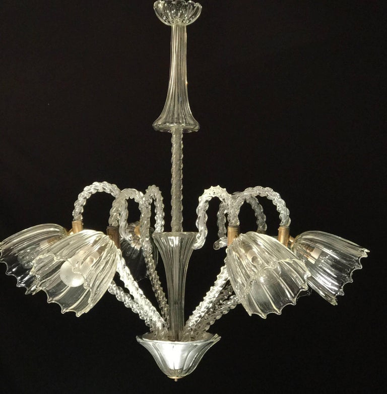 Art Deco Lovely Six-Light Murano Glass Chandelier by  Ercole Barovier For Sale