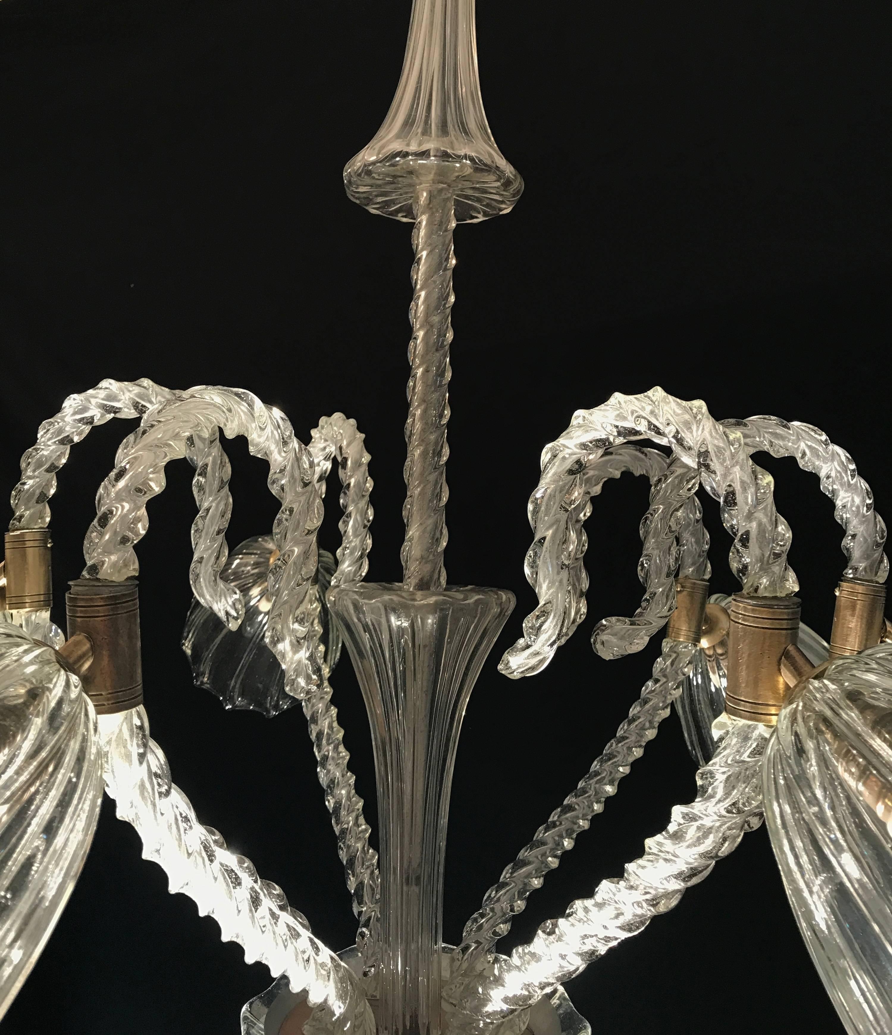 European Lovely Six-Light Murano Glass Chandelier by  Ercole Barovier