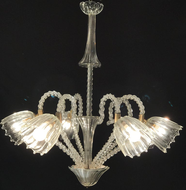 Mid-20th Century Lovely Six-Light Murano Glass Chandelier by  Ercole Barovier For Sale