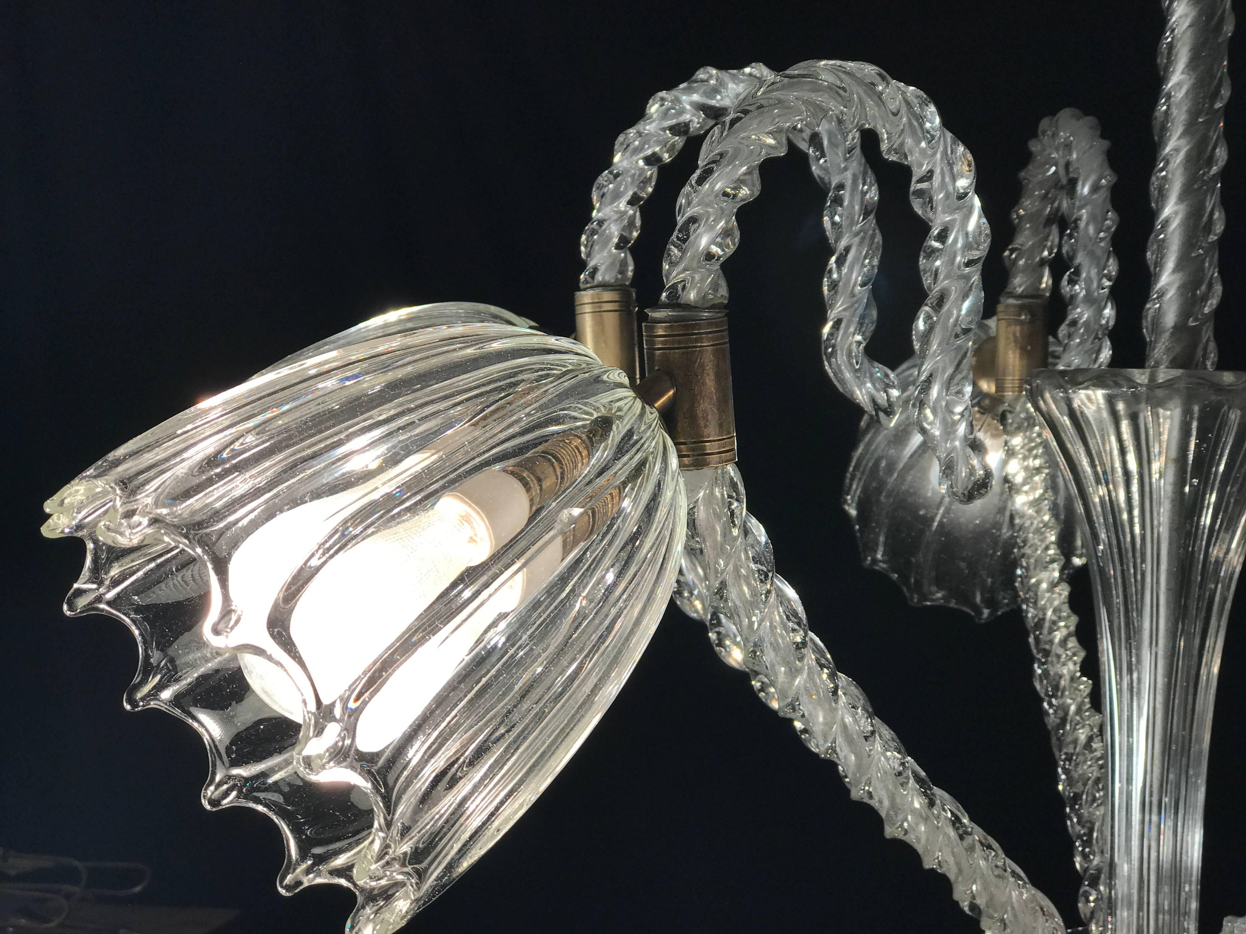 Blown Glass Lovely Six-Light Murano Glass Chandelier by  Ercole Barovier