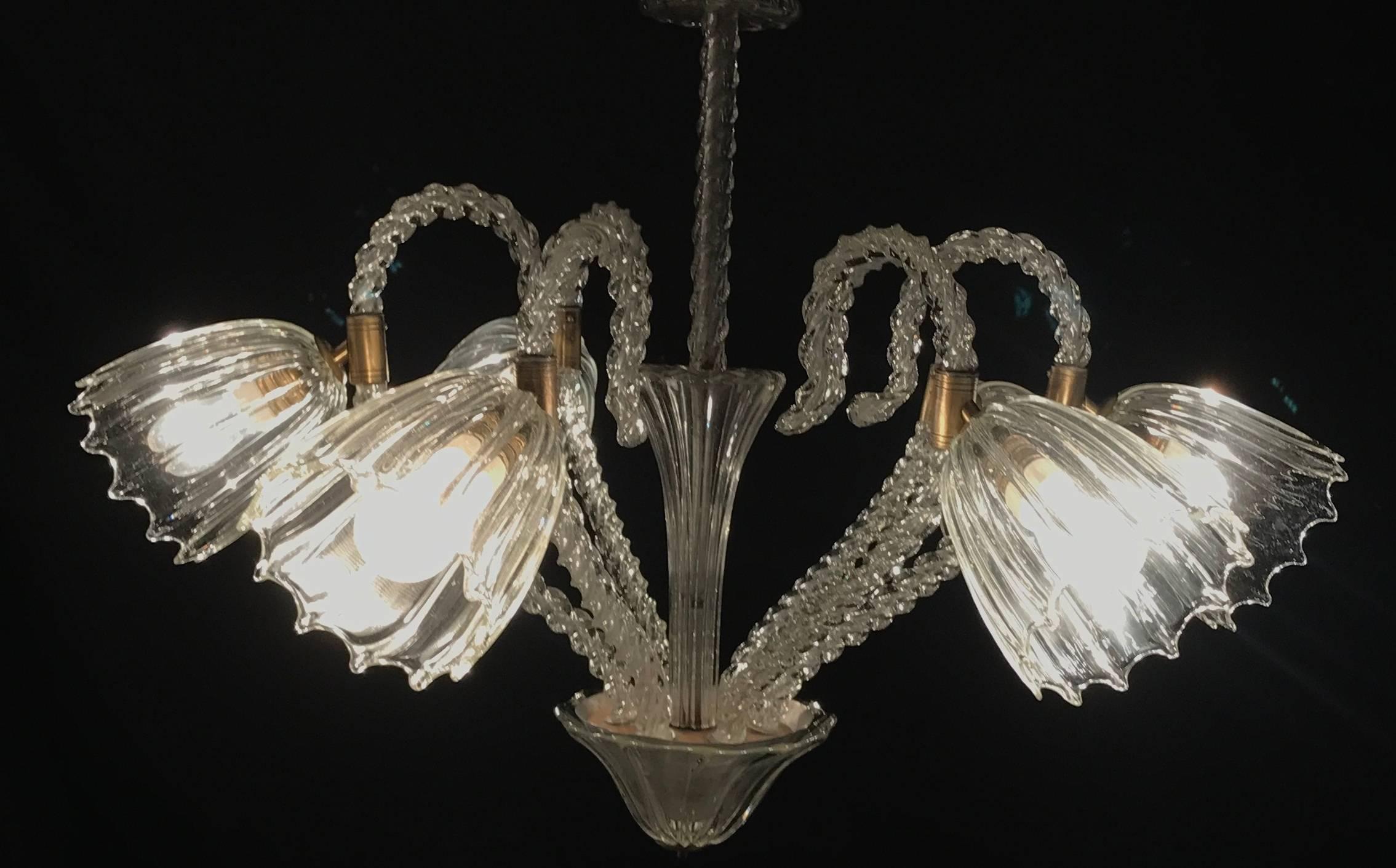 Lovely Six-Light Murano Glass Chandelier by  Ercole Barovier 2