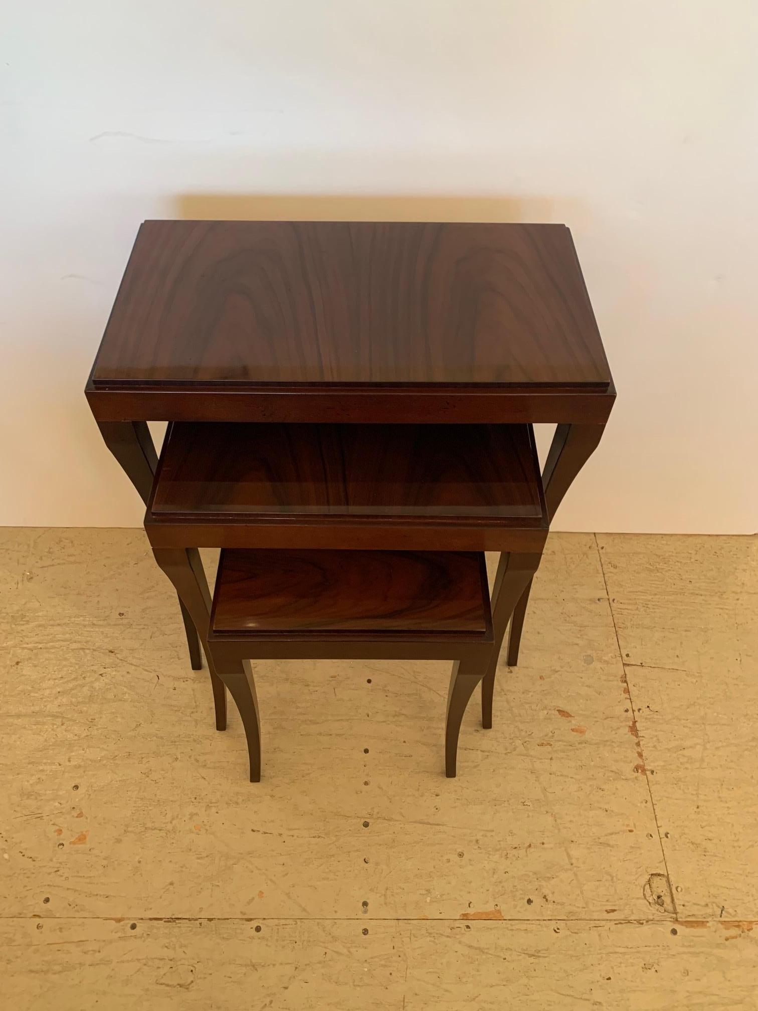 Lovely Sleek Glossy Set of Nesting Tables by Baker In Good Condition For Sale In Hopewell, NJ