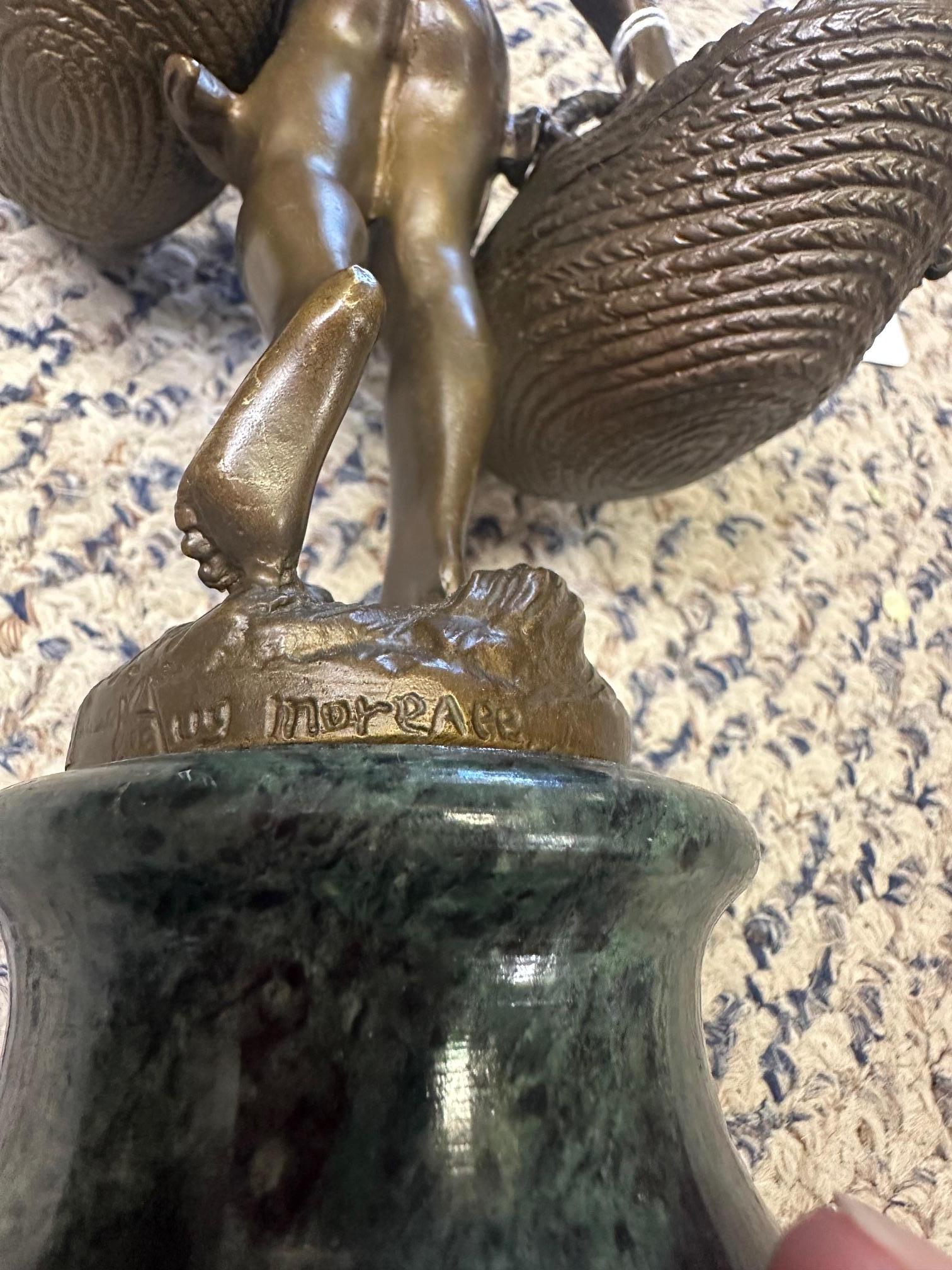 Lovely Small Bronze Sculpture of Young Boy with Baskets For Sale 3