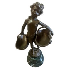 Lovely Small Bronze Sculpture of Young Boy with Baskets