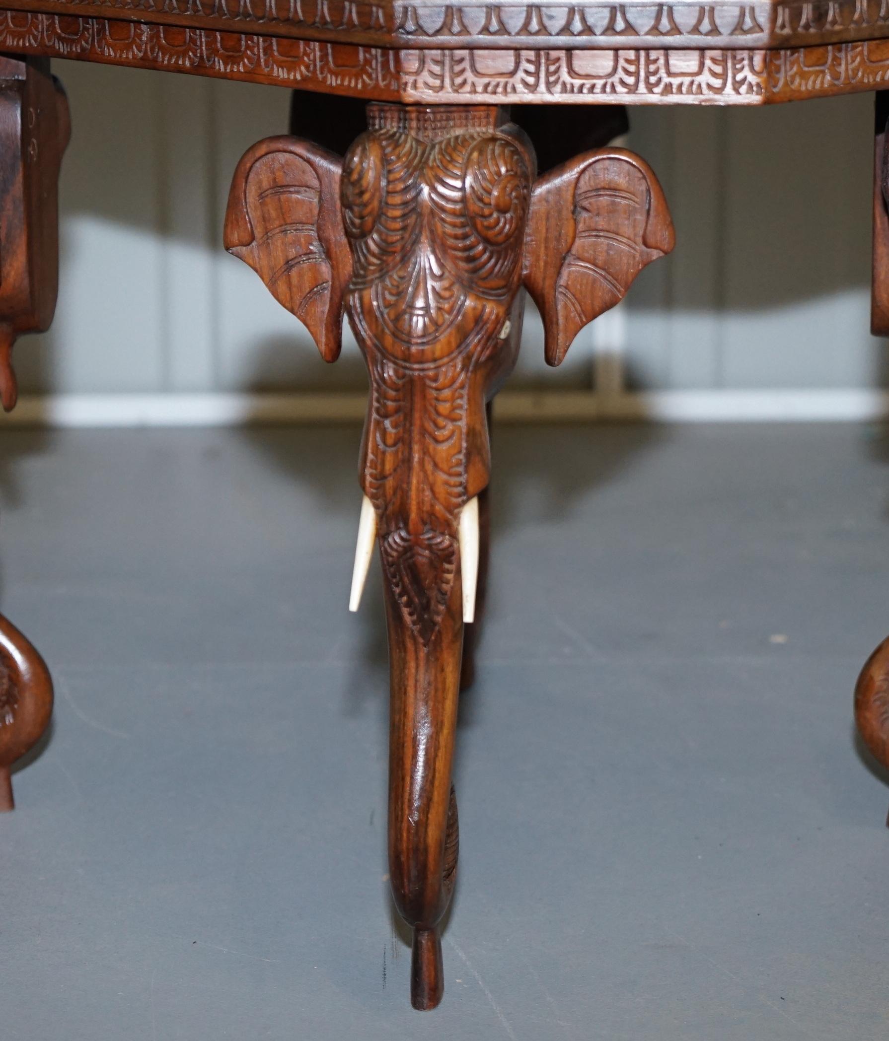 Lovely Small circa 1920 Anglo Indian Elephant Hand Carved Hardwood Side Table 3