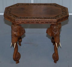Lovely Small circa 1920 Anglo Indian Elephant Hand Carved Hardwood Side Table