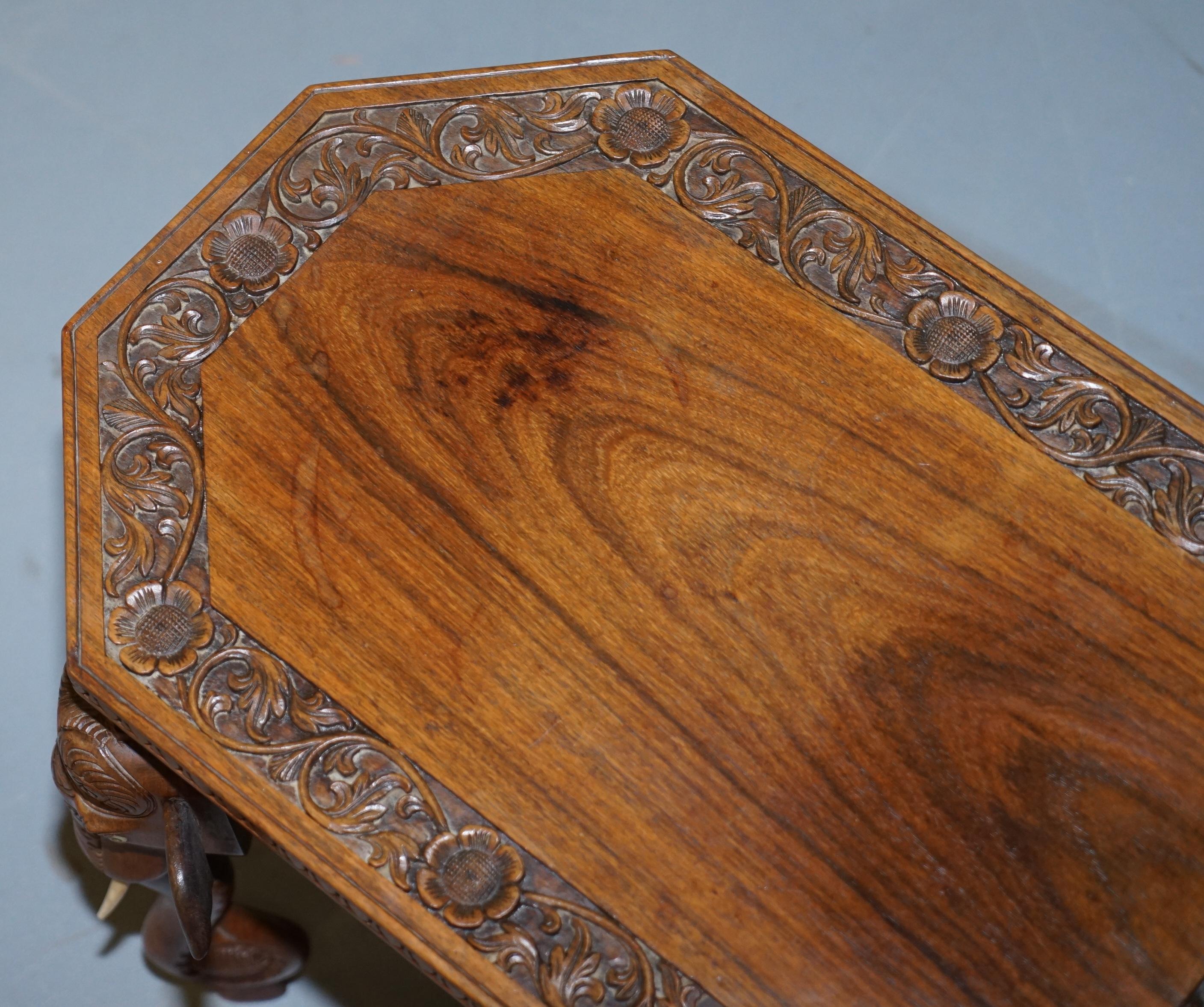 Anglo-Indian Lovely Small circa 1920 Anglo Indian Elephant Hand Carved Hardwood Side Table
