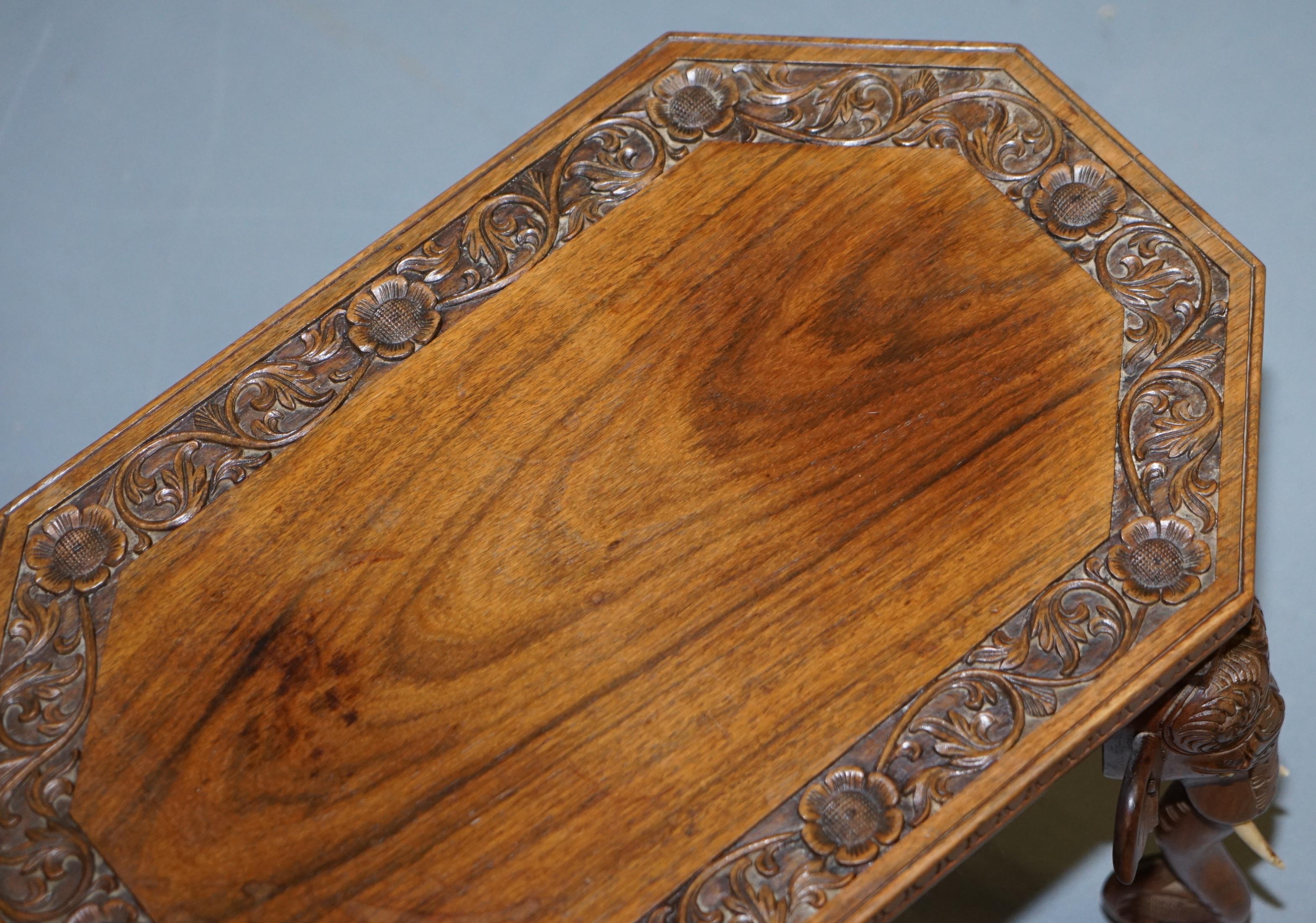 Hand-Crafted Lovely Small circa 1920 Anglo Indian Elephant Hand Carved Hardwood Side Table