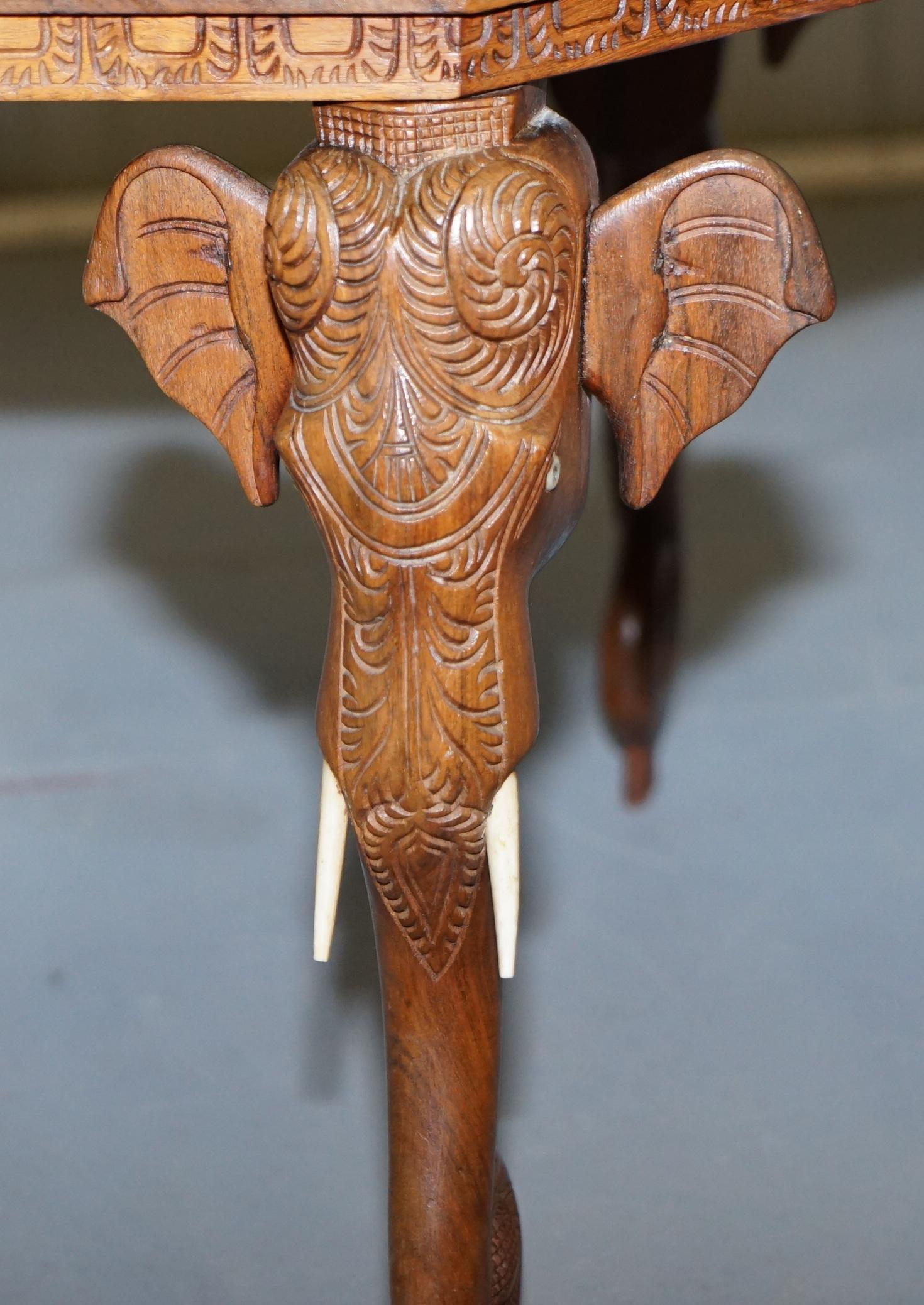 Lovely Small circa 1920 Anglo Indian Elephant Hand Carved Hardwood Side Table 1