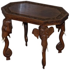 Lovely Small circa 1920 Anglo Indian Elephant Hand Carved Hardwood Side Table
