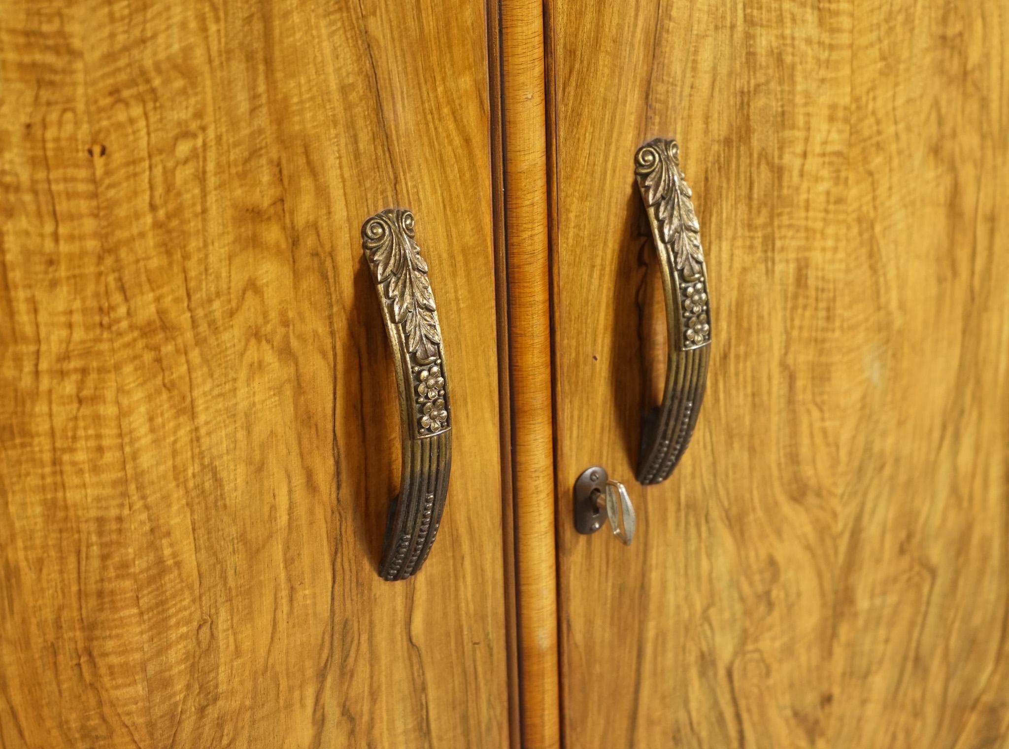 Walnut LOVELY SMALL COMPACT ART DECO BURR WALNuT WARDROBE For Sale