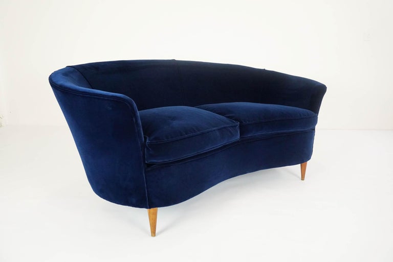 Lovely Small Curved Sofa in Luxury Blue Velvet For Sale at ...