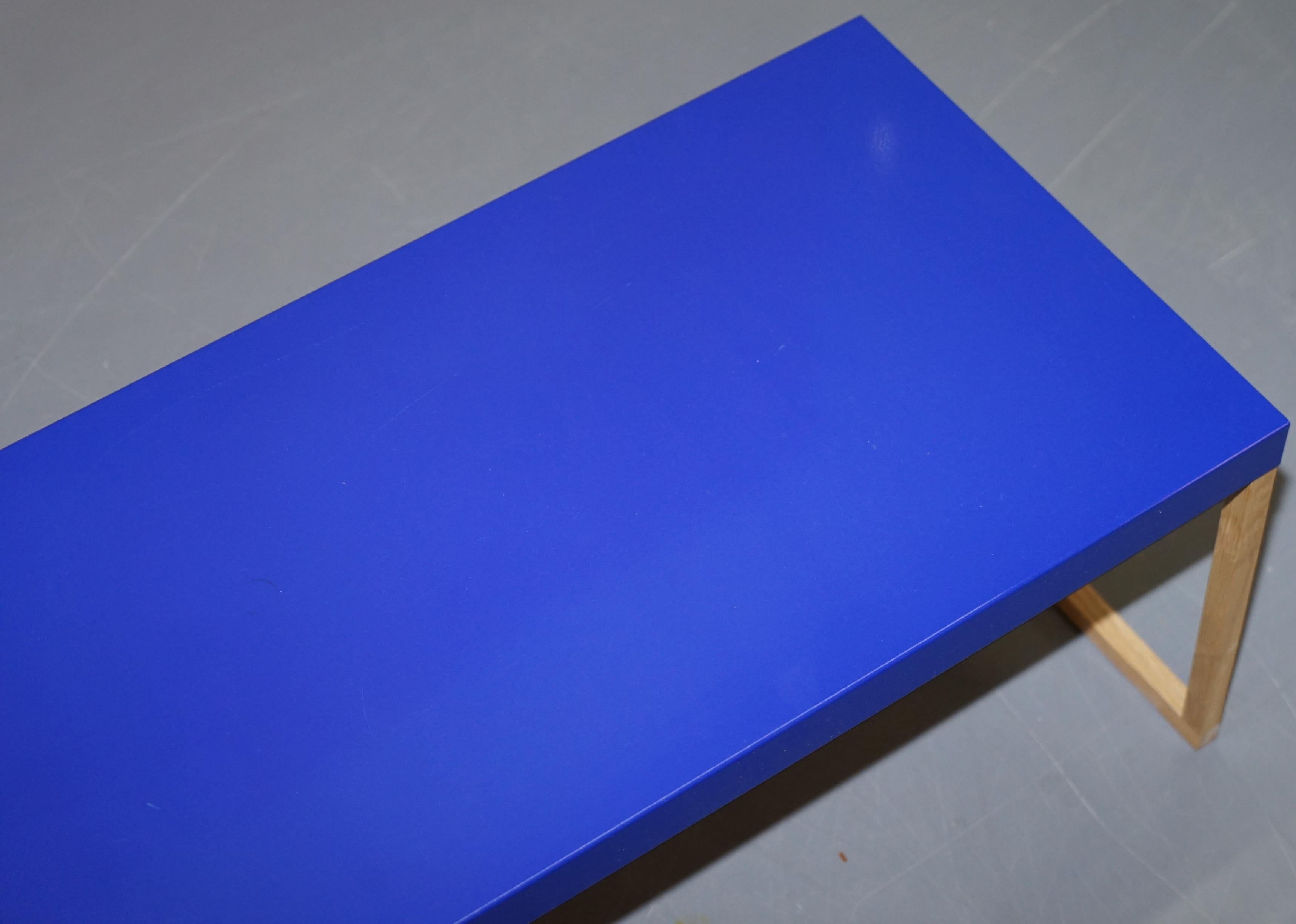 Modern Lovely Small Habitat Kilo Royal Blue Metal Coffee Table with Wooded Legs