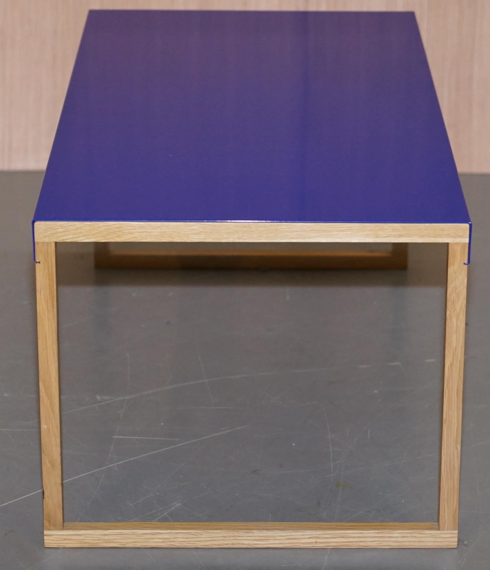 English Lovely Small Habitat Kilo Royal Blue Metal Coffee Table with Wooded Legs