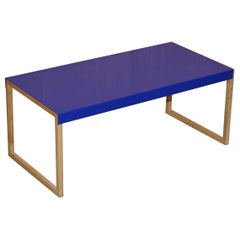 Lovely Small Habitat Kilo Royal Blue Metal Coffee Table with Wooded Legs